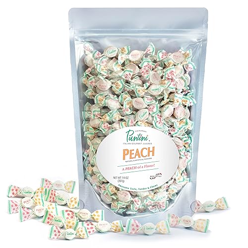 PUNTINI Peach Italian Gourmet Chewy Jujubes, Peach Flavor, Individually Wrapped Vegan Candy, Gluten Free, Non-GMO, 14 oz Resealable Pouch, 300 Ct.