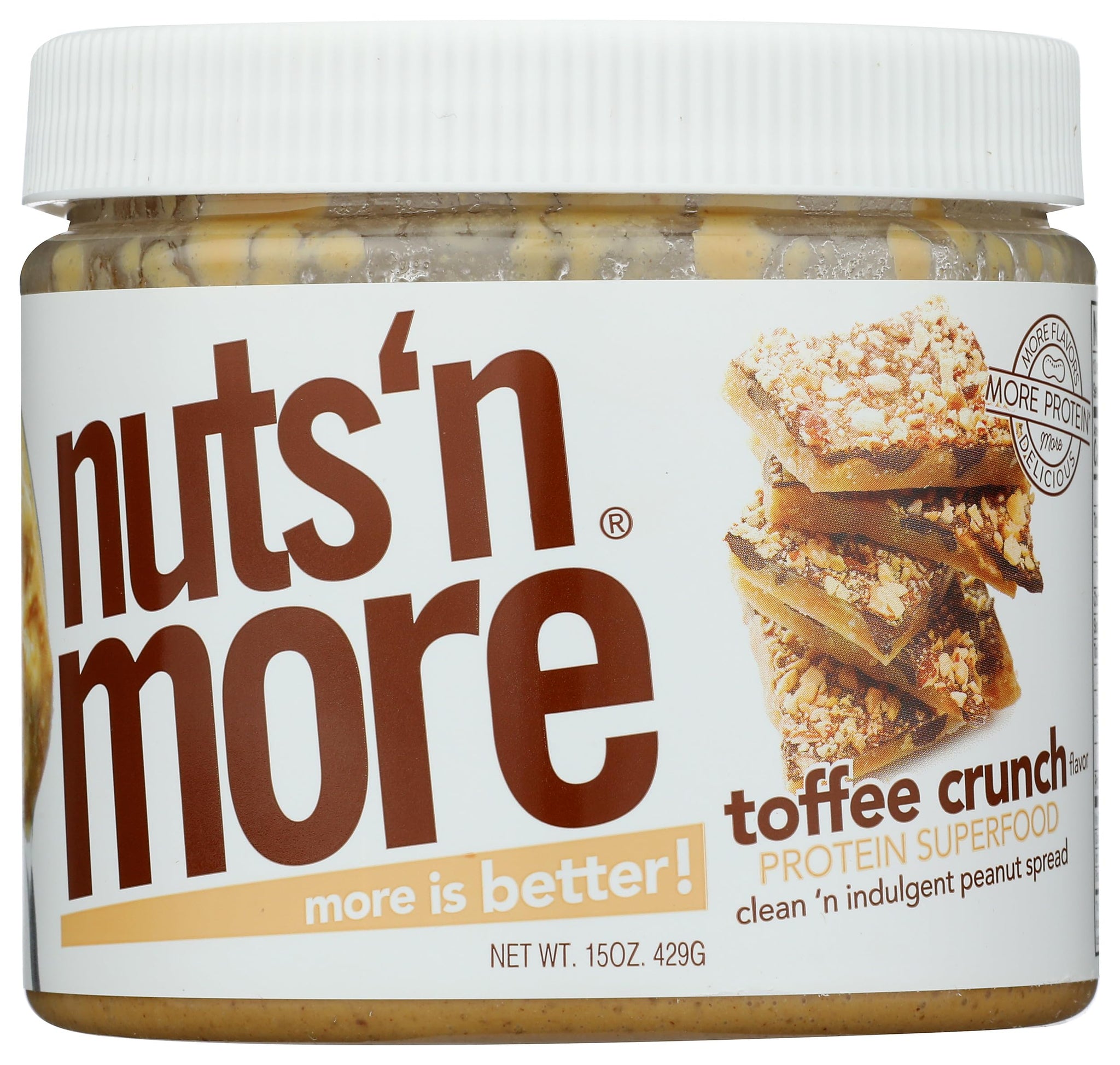 Nuts ‘N More Toffee Crunch Peanut Butter Spread - High Protein, Low Carb, Low Sugar, Gluten Free, Non-GMO, All-Natural Nut Butter Snack (15oz Jar)