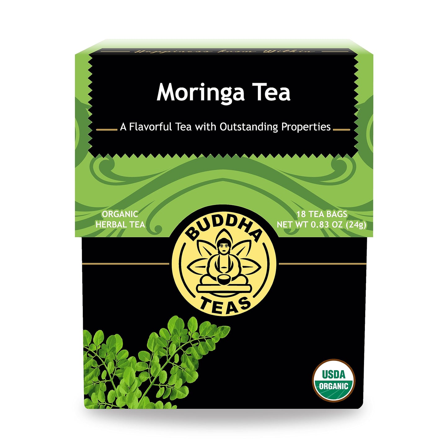 Buddha Teas - Moringa Tea - Herbal Tea - Source of Essential Vitamins & Minerals - Natural Ingredients - Caffeine Free - OU Kosher - 18 Tea Bags (Pack