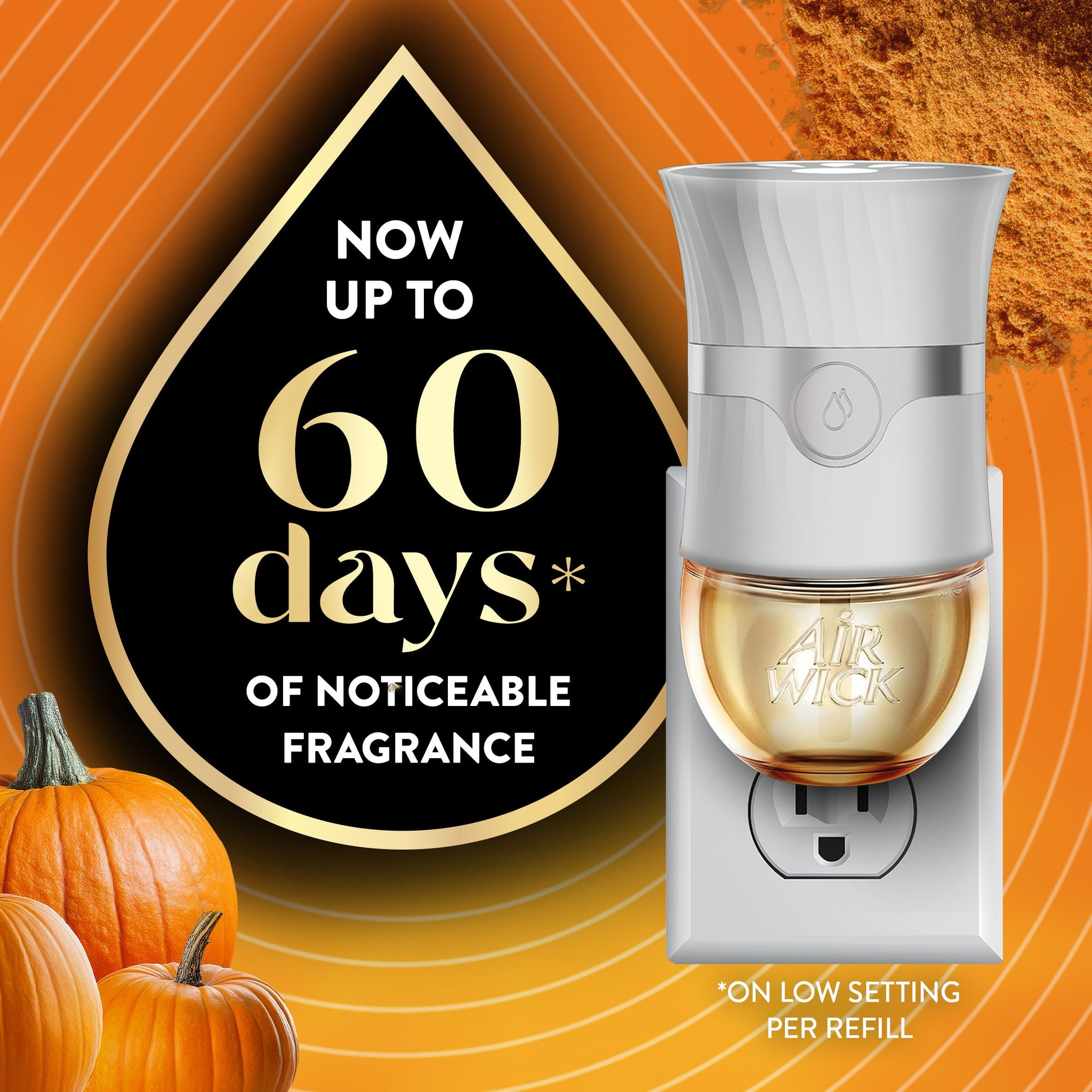 Air Wick Plug in Scented Oil Refill, Infused with Essential Oils, Plug in Air Fresheners for Home, Fall Scent, Fall Décor, Harvest Pumpkin & Spice, 5