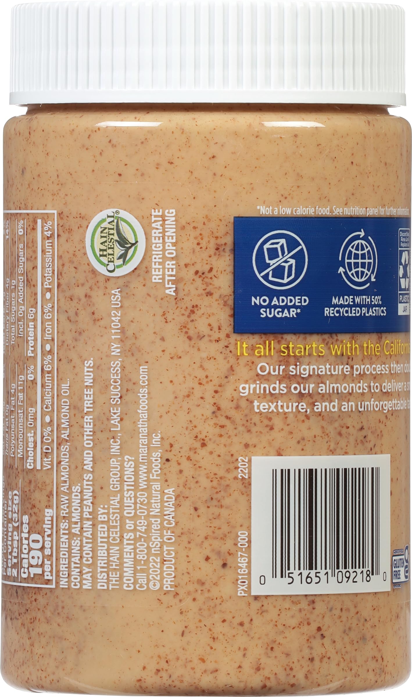MaraNatha Natural Creamy Raw Almond Butter, 16 Ounce Jar