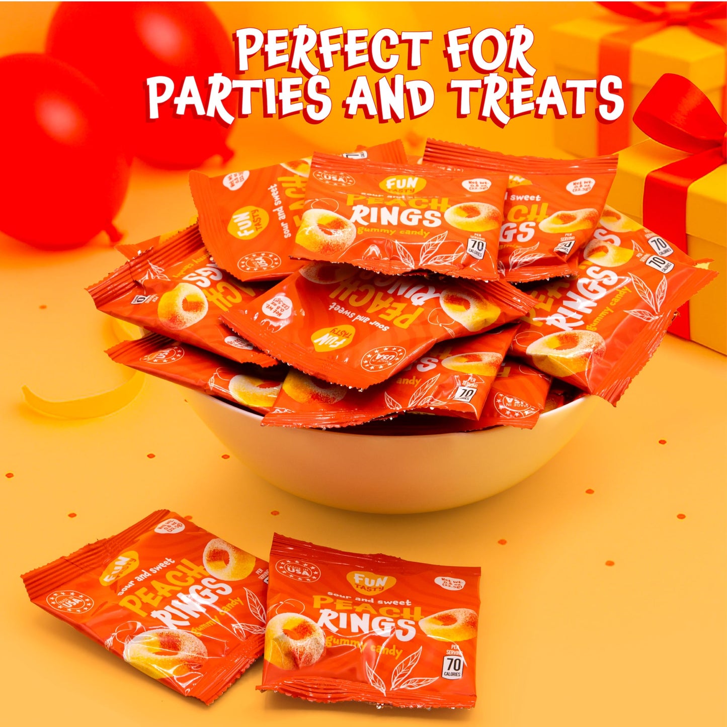 Peach Rings - 24 Packs - Peach Gummy Candies Individually Wrapped - Sweet and Sour Candy for Classroom, Snacking, Gifting, and Goodie Bags - Soft