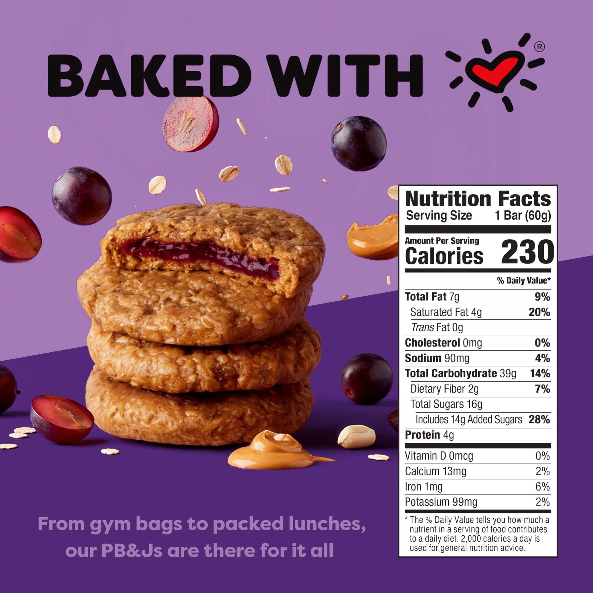 Bobo's Grape PB&J Oat Snacks, Simple Ingredients, Whole Grain Oats, Plant Based, Non-GMO, Gluten Free Breakfast Bars, Healthy Snacks for Adults & Kids