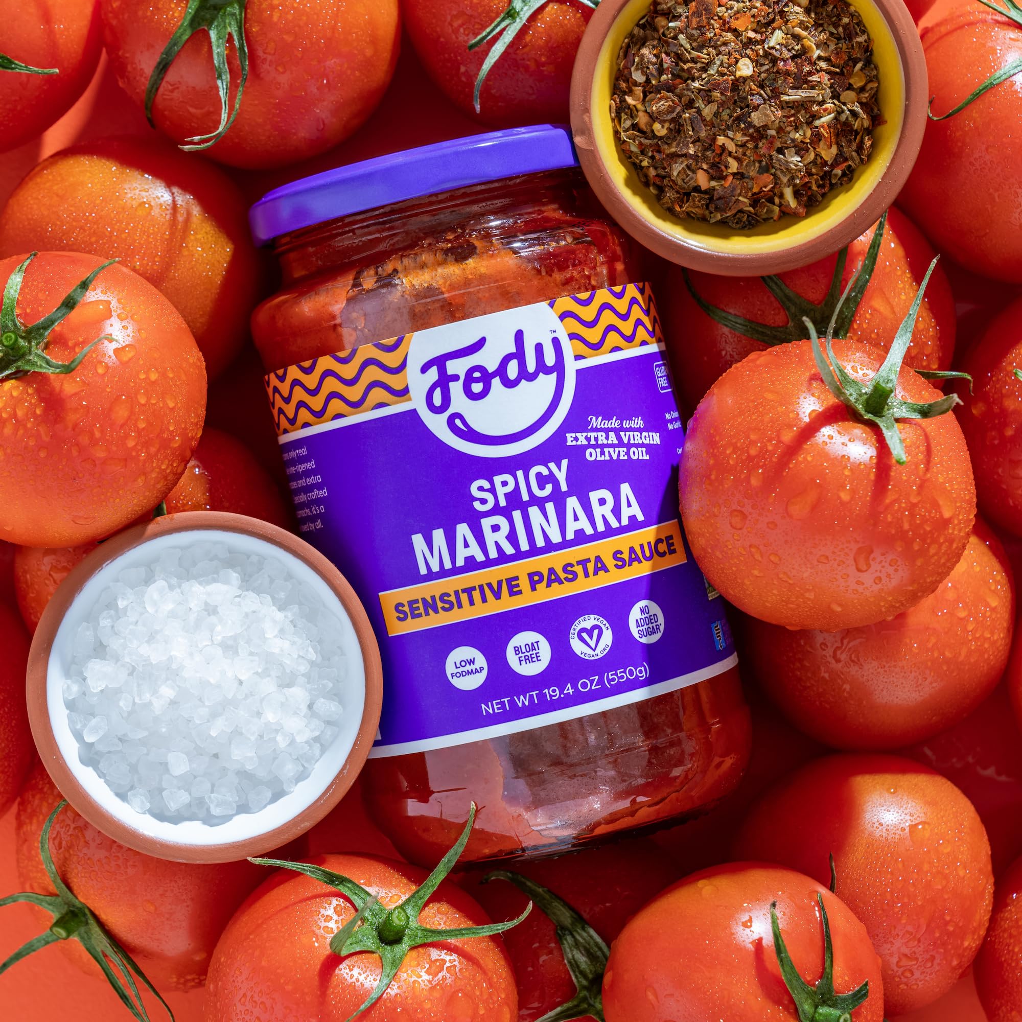 Fody Foods Spicy Marinara Pasta Sauce, 19.4 Oz (Pack of 3), Garlic and Onion Free, Low FODMAP Certified, Gut & IBS Friendly, Vegan, Non-GMO, Gluten