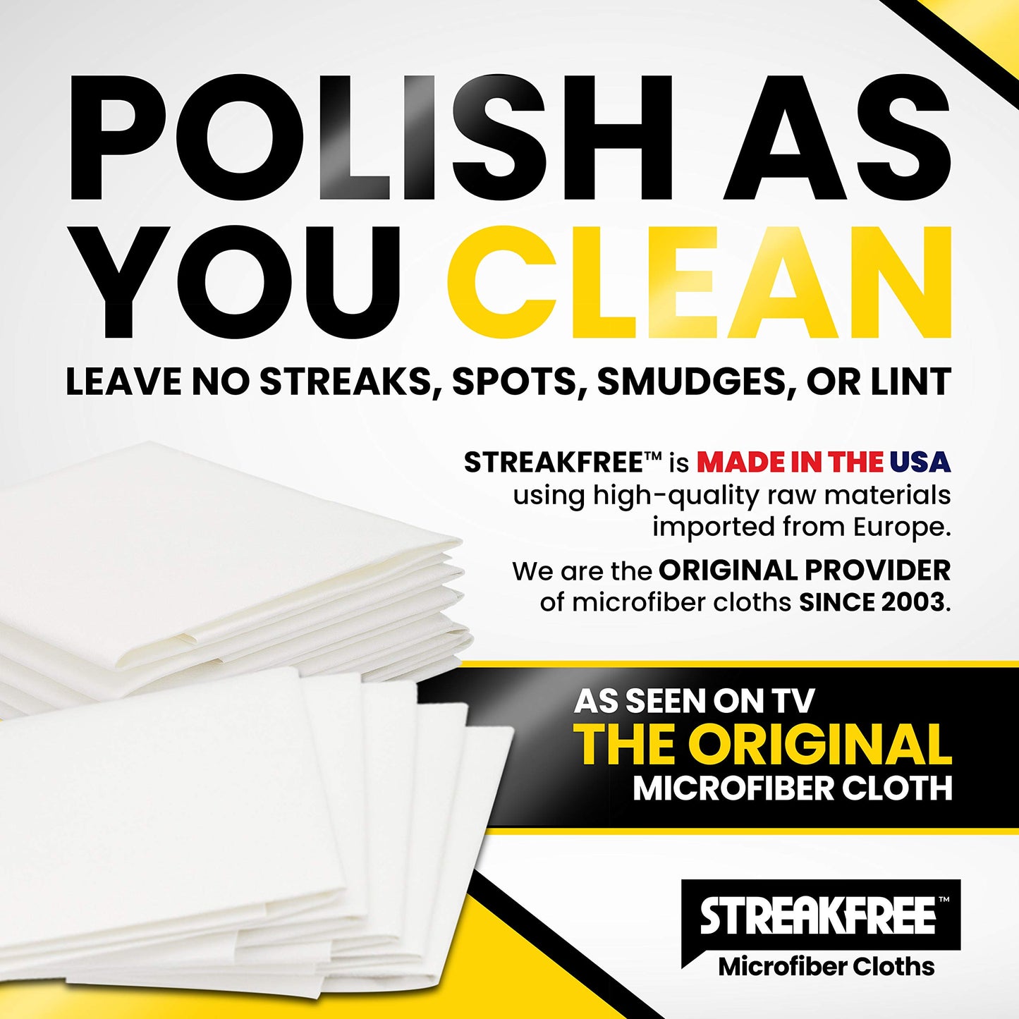 StreakFree Microfiber Glass Cleaning Cloths - 5 Pack 16x16 Lint Free Window & Mirror Cloths - Just Add Water, No Chemicals, Streak-Free Shine