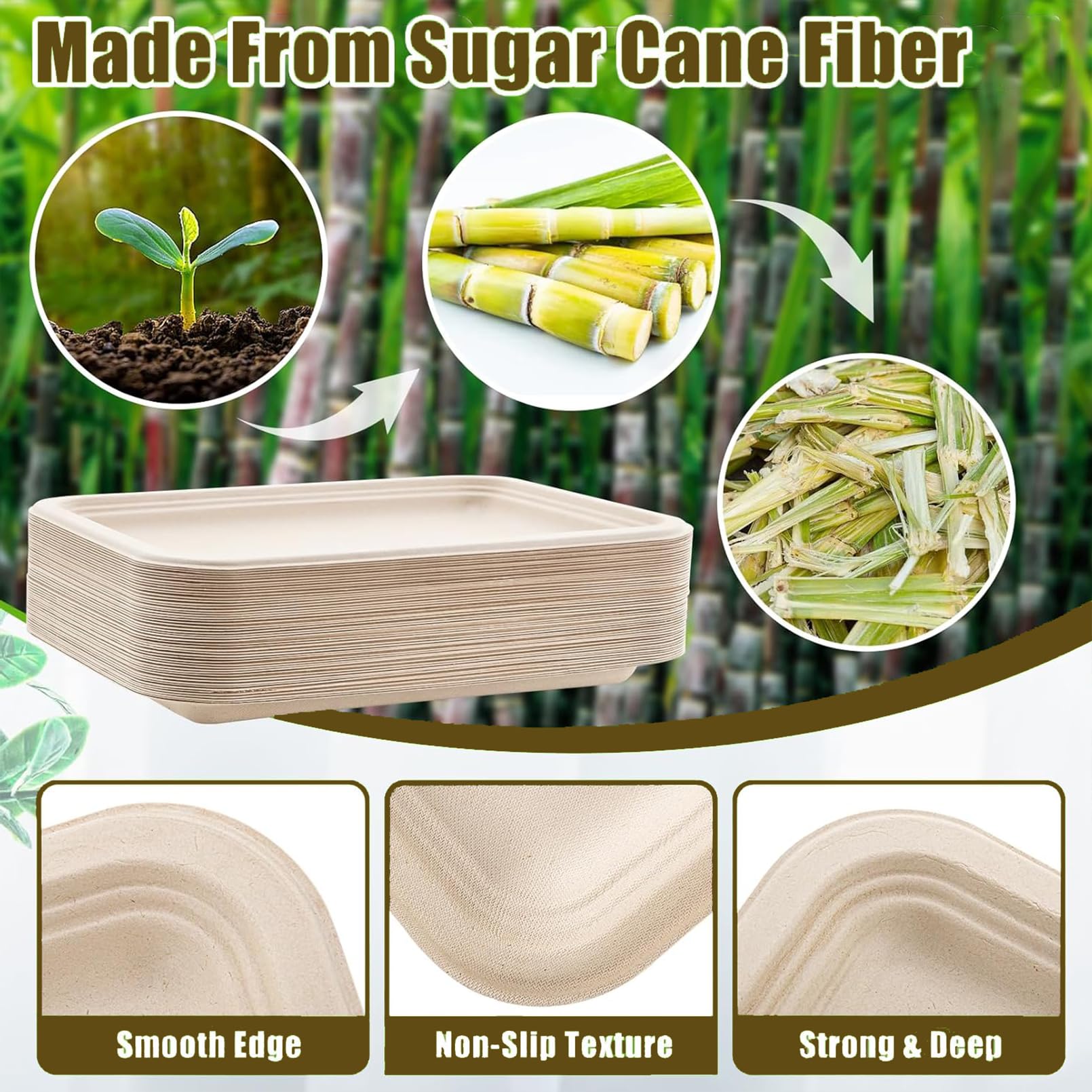 Yihurlm 50 Pack Disposable Food Trays,14 Inch Extra Large Paper Plates,Heavy Duty Disposable Trays,Compostable Food Serving Trays, Biodegradable