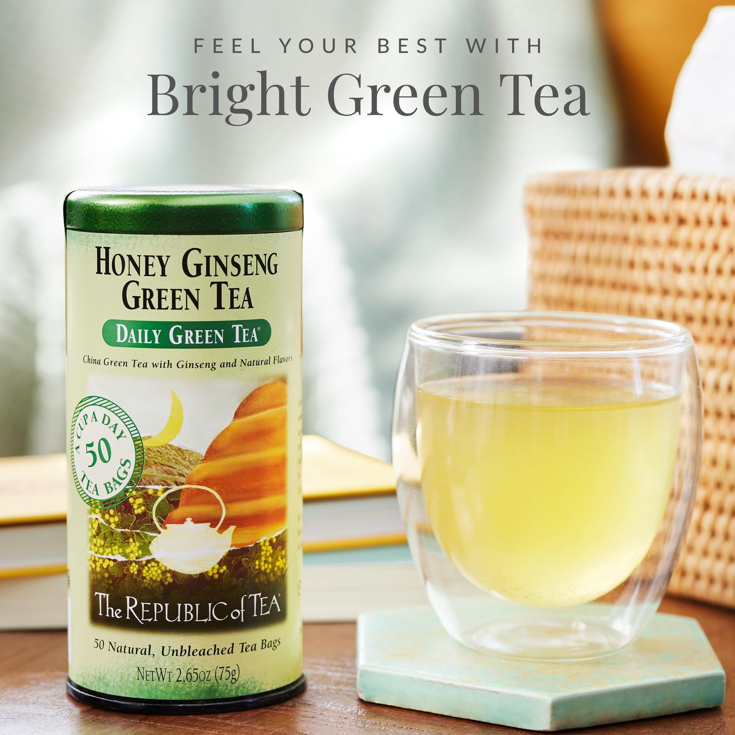The Republic of Tea - Honey Ginseng Green Tea, 50 Tea Bags, Tin | Flavored Gourmet Tea | Caffeinated