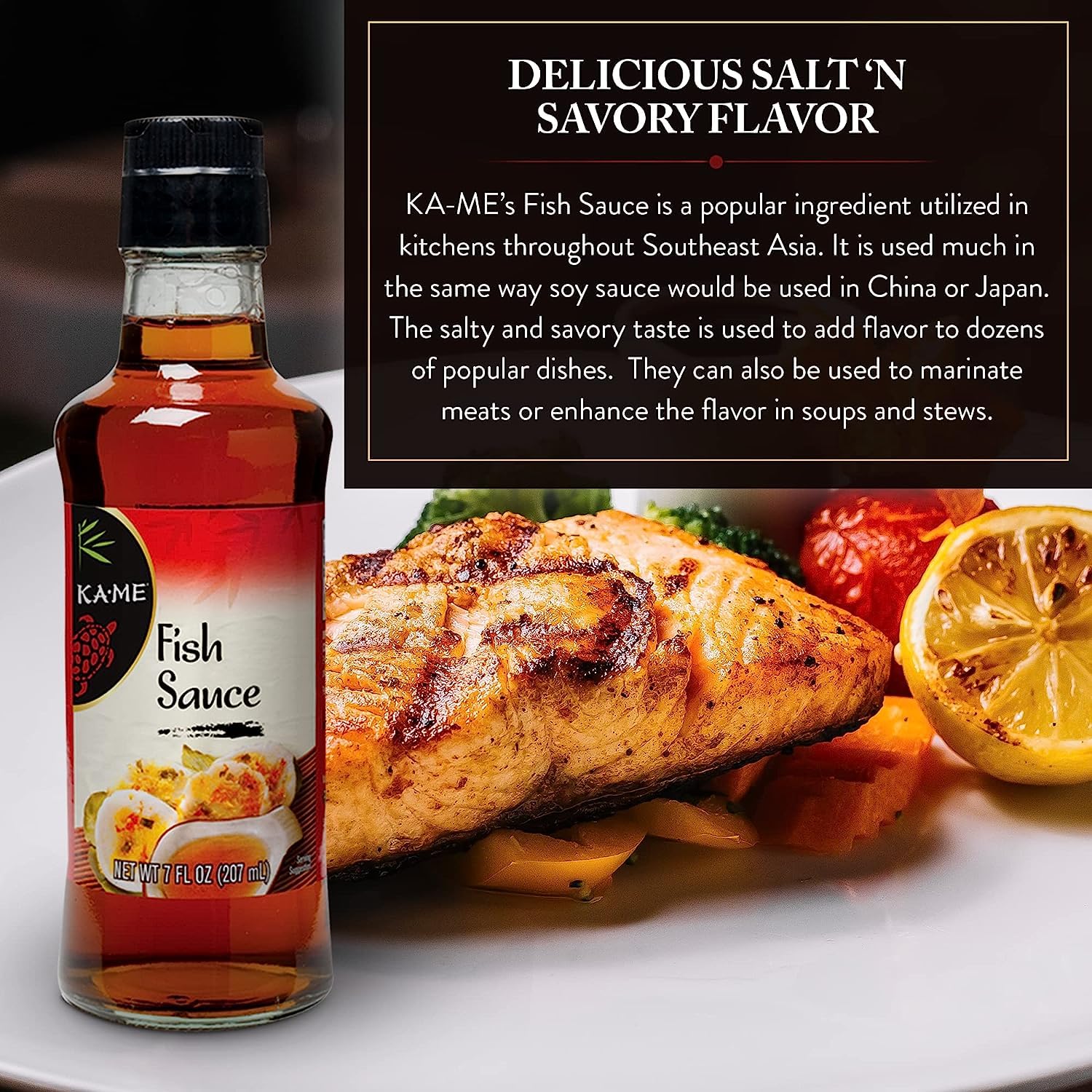 KA-ME Authentitc Asian Fish Sauce - Gluten-Free, No Preservatives, No MSG - Essential Southeast Asian Seasoning, Enhance Your Culinary Creations - 7