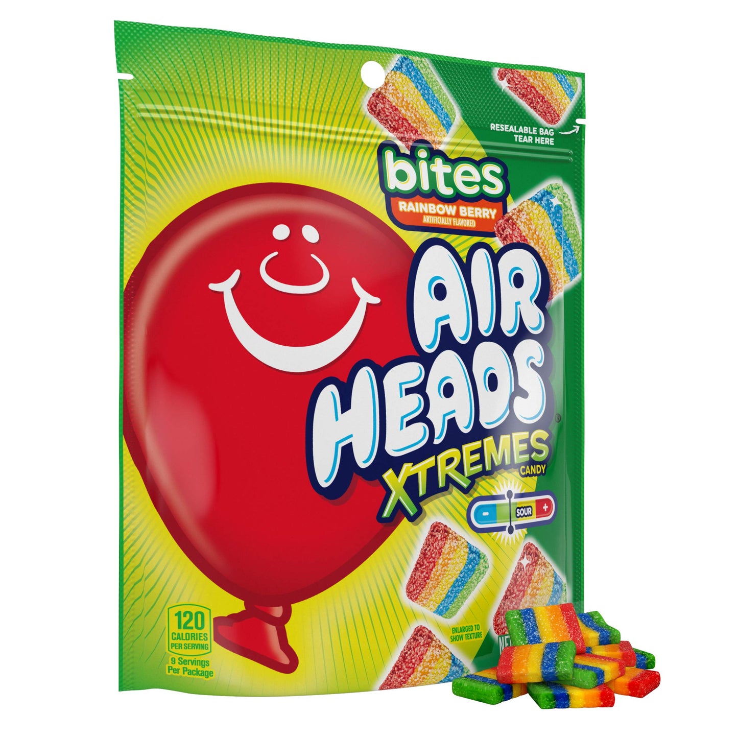 Airheads Candy, Xtremes Bites Sweetly Sour Candy, Rainbow Berry, Non Melting, Large Stand Up Bag, Party, 9 oz (Bulk Pack of 12)
