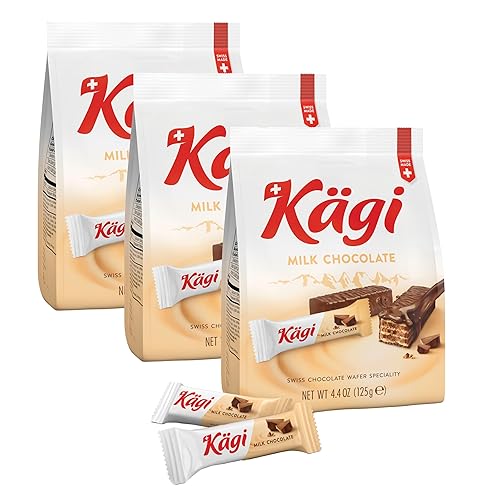 Swiss Milk Chocolate Covered Mini Wafers by Kägi, Crispy Coated Sweet Snacks, Premium Individually Wrapped Treats, Chocolate, Classic Kägi, 3 Pack
