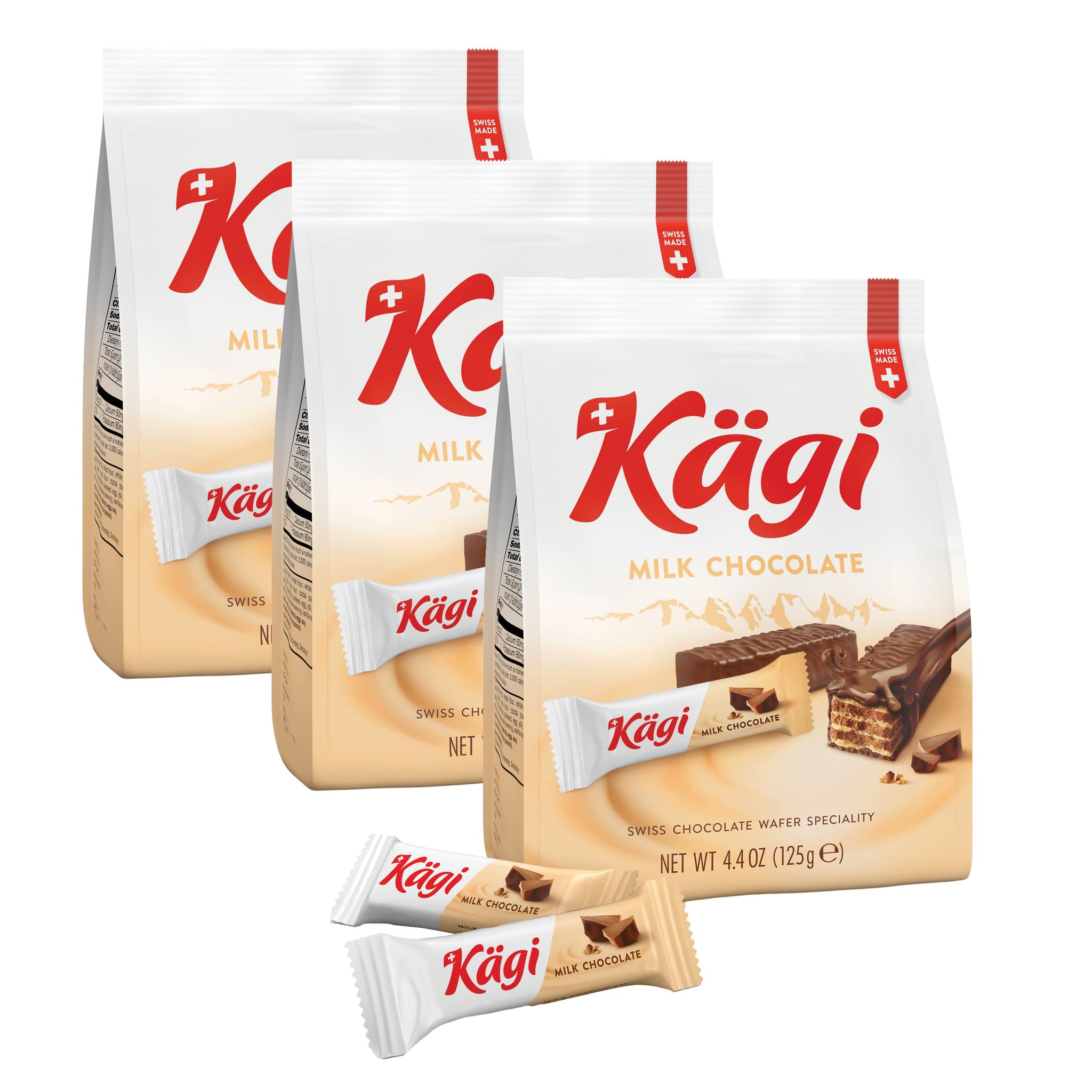 Swiss Milk Chocolate Covered Mini Wafers by Kägi, Crispy Coated Sweet Snacks, Premium Individually Wrapped Treats, Chocolate, Classic Kägi, 3 Pack
