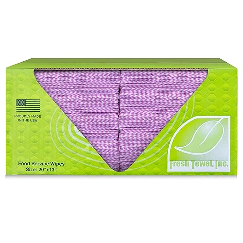 Fresh Towel Foodservice Reusable Paper Towels - 1/4 Fold, 13 x 20 inches - Pink Straight Line Pattern (1 Case of 200) All Purpose Cleaning Towels