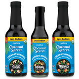 Coconut Secret Organic Coconut Liquid Aminos Variety 3-Pack - Includes Original 8oz, Garlic 10oz, and Teriyaki 10oz - Low Sodium Soy Sauce Alternative
