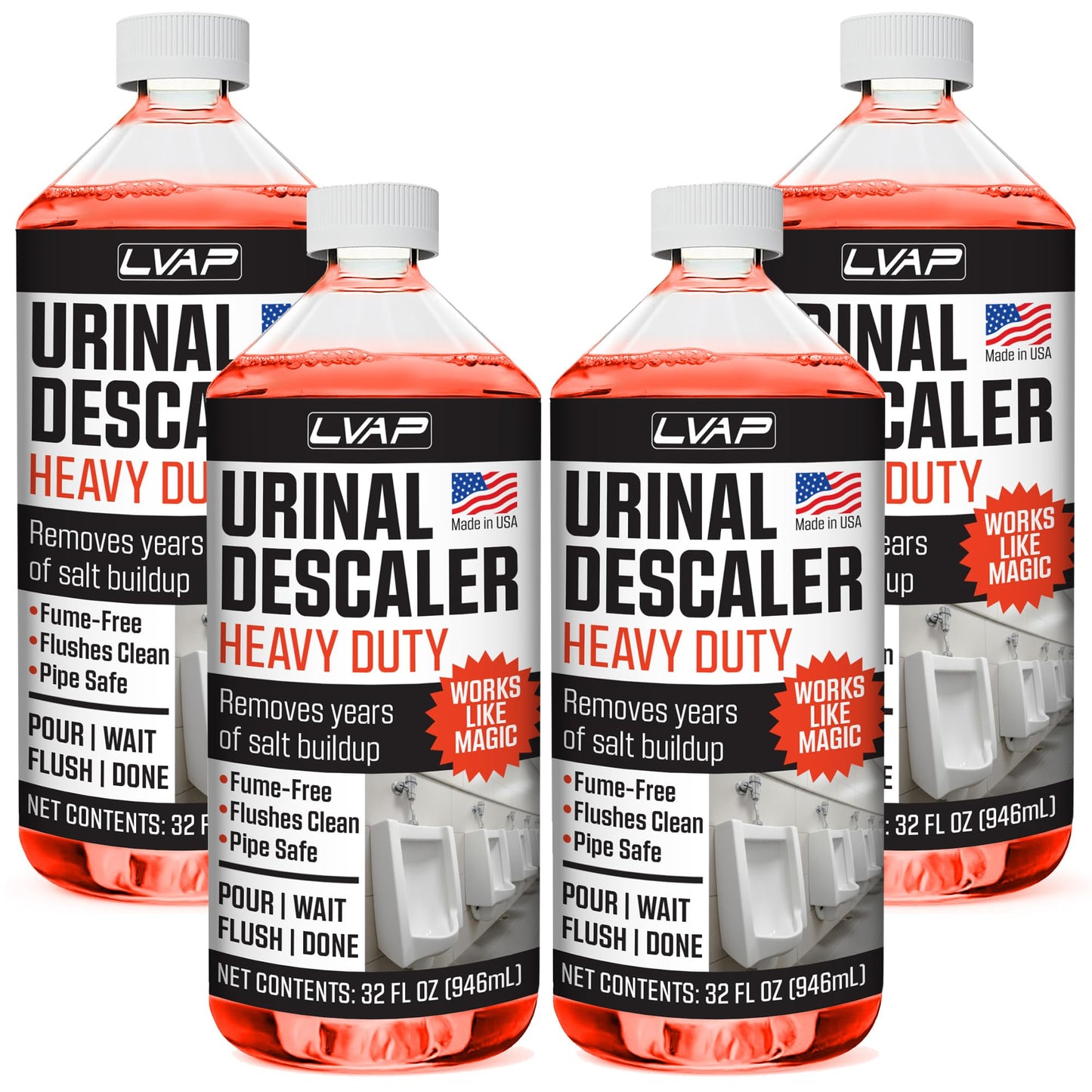 LVAP Heavy Duty Urinal Salt Remover - Made in USA - Commercial Grade Urinal Drain Cleaner & Odor Eliminator. Removes Salt, Calcium, Rust and Scale