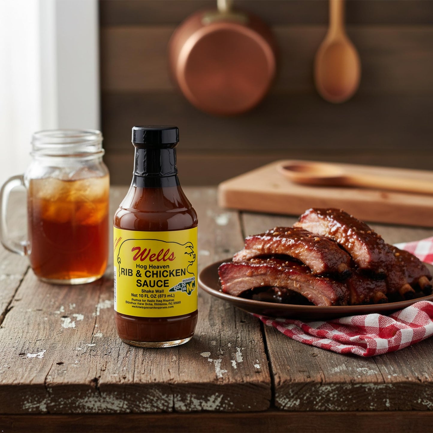 Wells Hog Heaven Barbecue Sauce Rib & Chicken Sauce (16 Fluid Ounces) - Carolina Vinegar Based - No High Fructose Corn Syrup