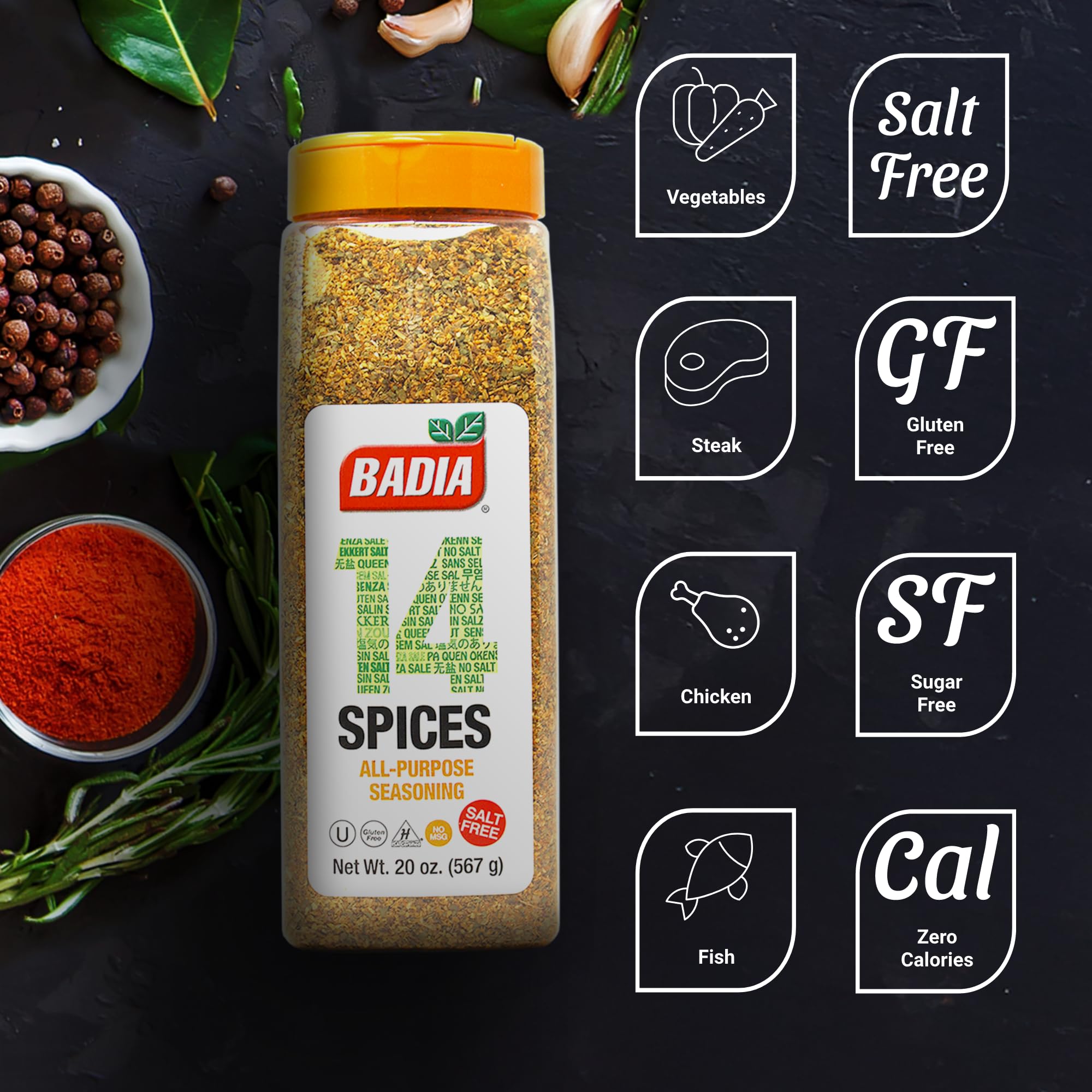Badia 14 Spices Salt-Free All Purpose Seasoning, 20 oz - Savory Blend of Garlic, Onion, Herbs, Spices & Peppers