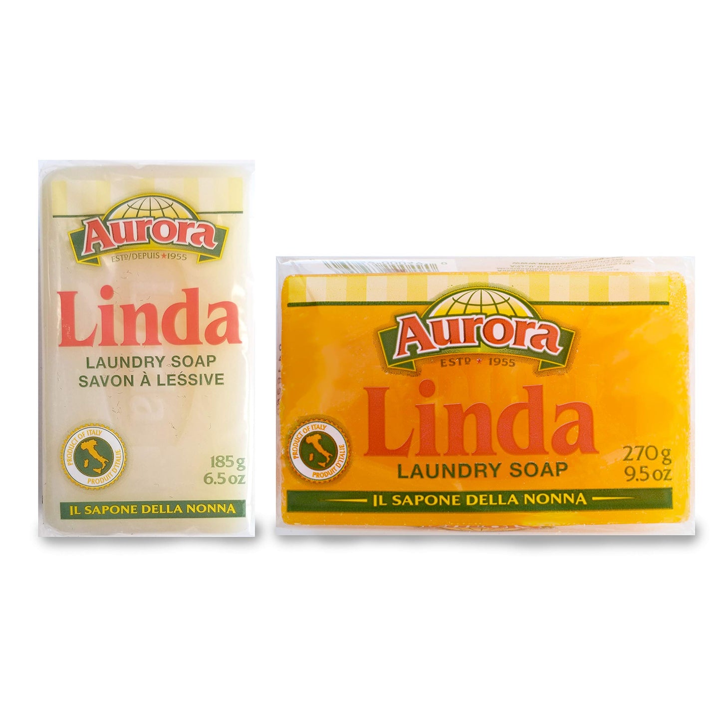 Linda Italian Laundry Soap Bar 2 Item Bundle Pack - (1X 9.5 Ounce Bars Plus 1X 6.5 Once Bar) | Natural Laundry Soap for All Fabrics | All Purpose