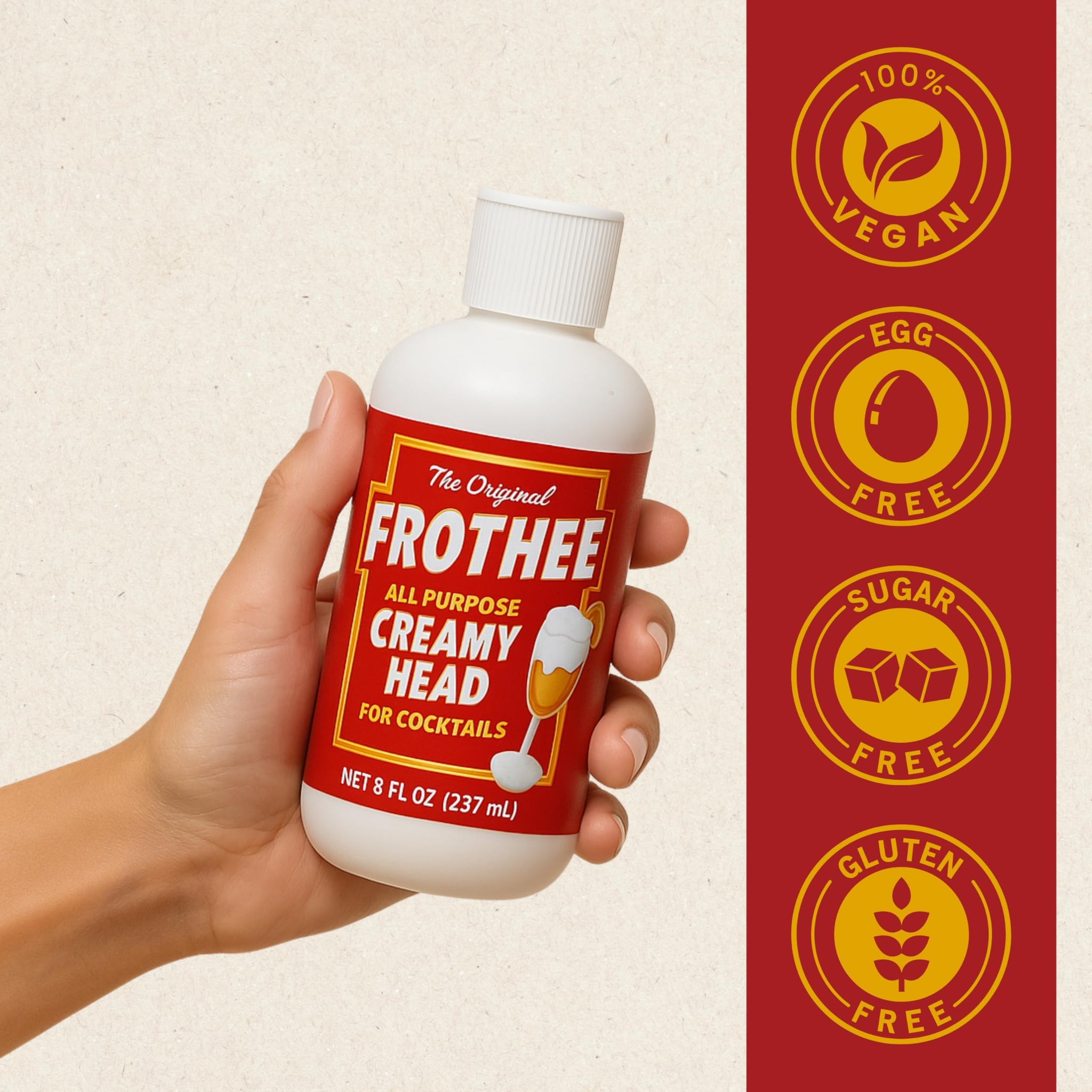 FROTHEE All Purpose Cocktail Foamer 8oz - Egg Substitute, Vegan, Gluten & Alcohol Free Foam - For Cocktails, Mocktails, & Shaken Drinks, 1 Pack