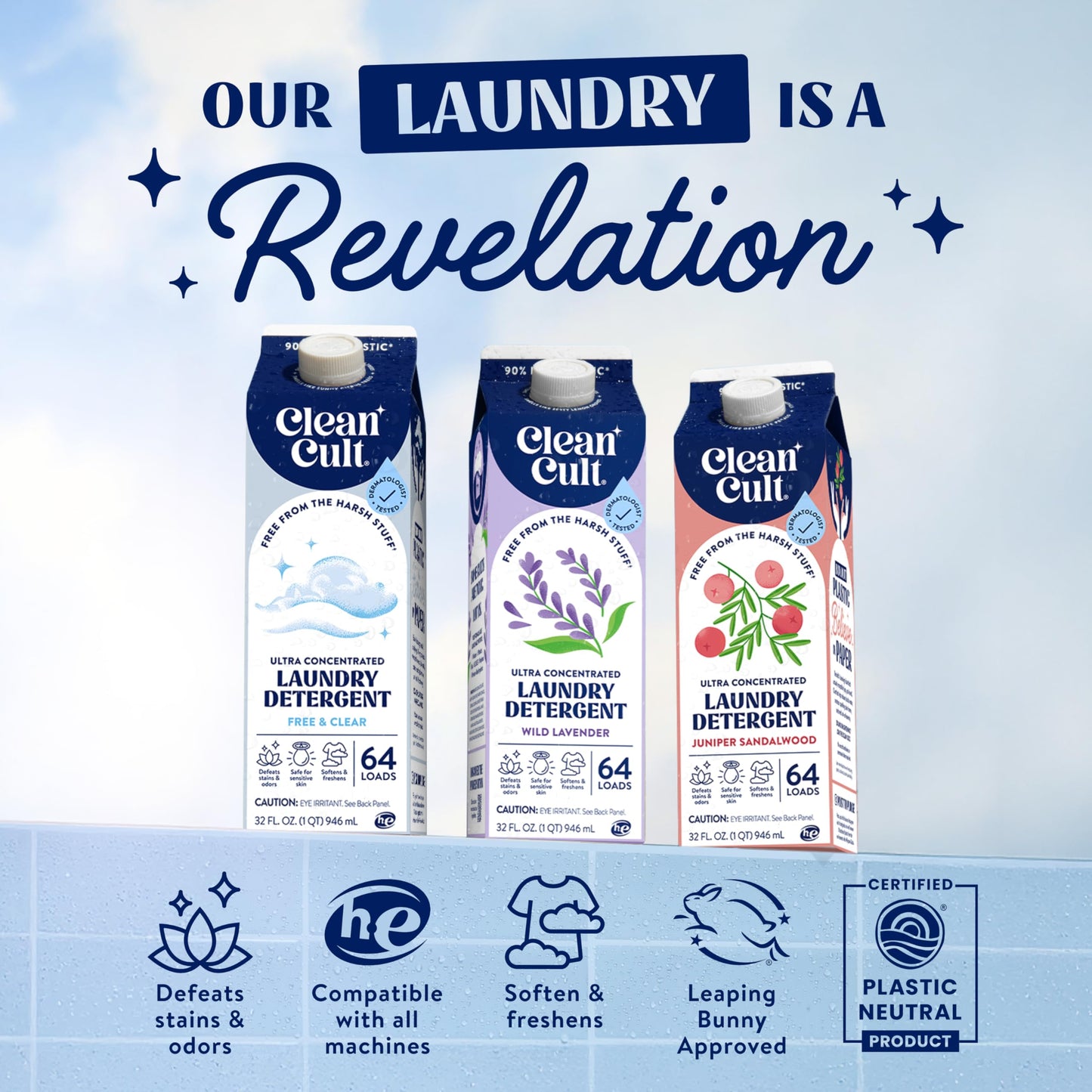 Ultra Concentrated Liquid Laundry Detergent Soap, 64 loads (32 oz), Long Lasting Scent, 90% Less Plastic, No Harsh Chemicals, Juniper Sandalwood