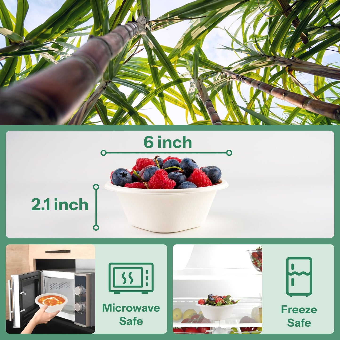 Homestockplus Disposable Bowls 16 Oz [50 Pack] - Heavy Duty Paper Bowls, Sugarcane Fiber Compostable Bowls for Ice Cream, Snacks, Desserts, Microwave