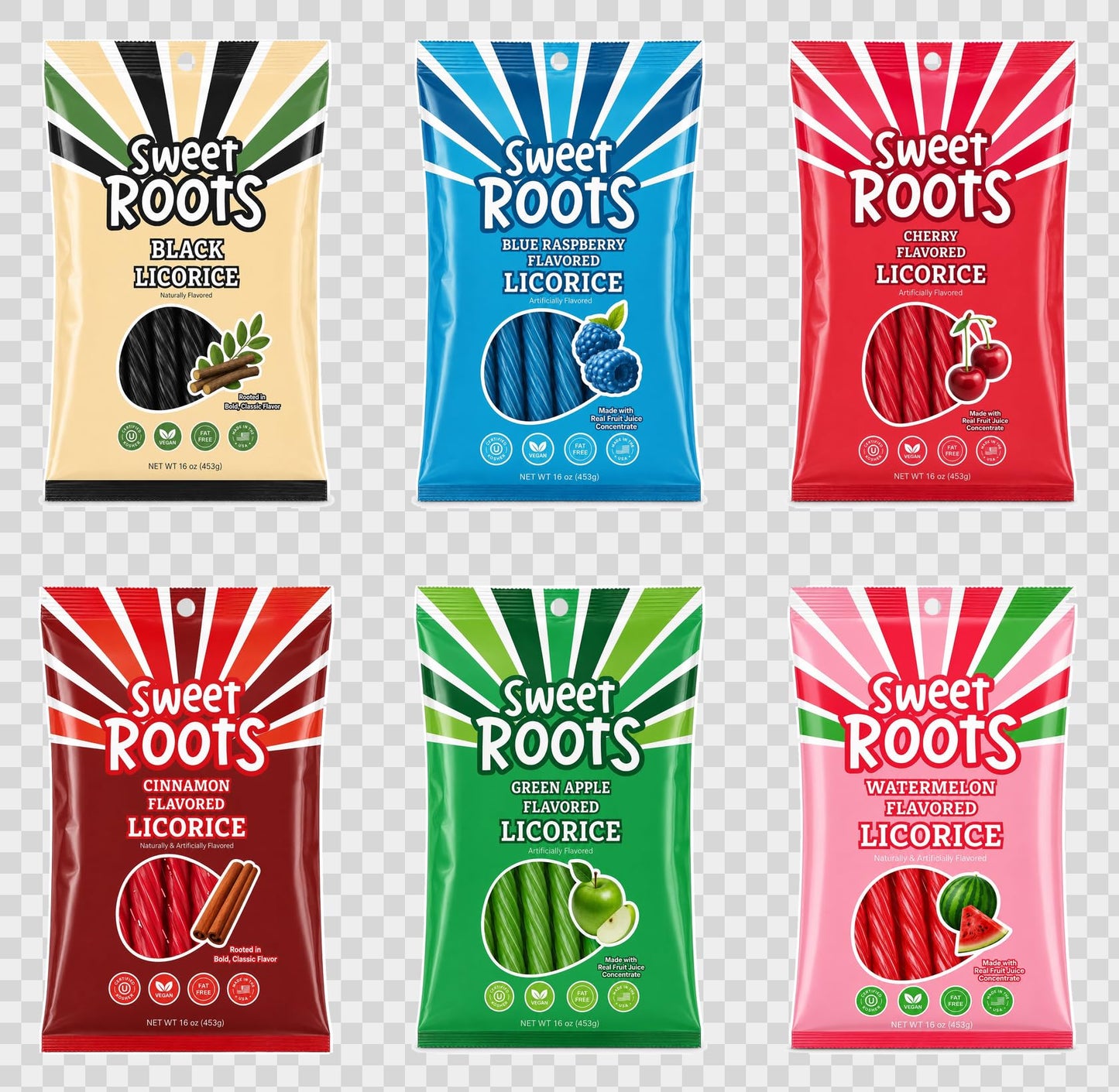 Sweet Roots Cinnamon Licorice Twists - 1 Bag (16 oz) - Jumbo Size Licorice Sticks | Vegan, Fat Free, Kosher | Soft Gourmet Licorice Candy