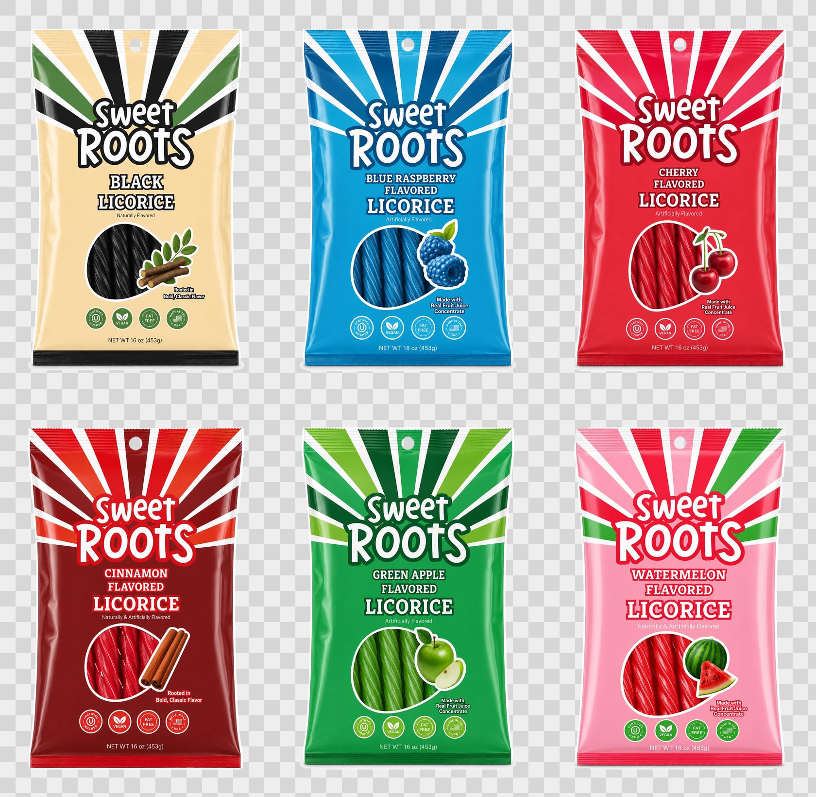 Sweet Roots Cinnamon Licorice Twists - 1 Bag (16 oz) - Jumbo Size Licorice Sticks | Vegan, Fat Free, Kosher | Soft Gourmet Licorice Candy