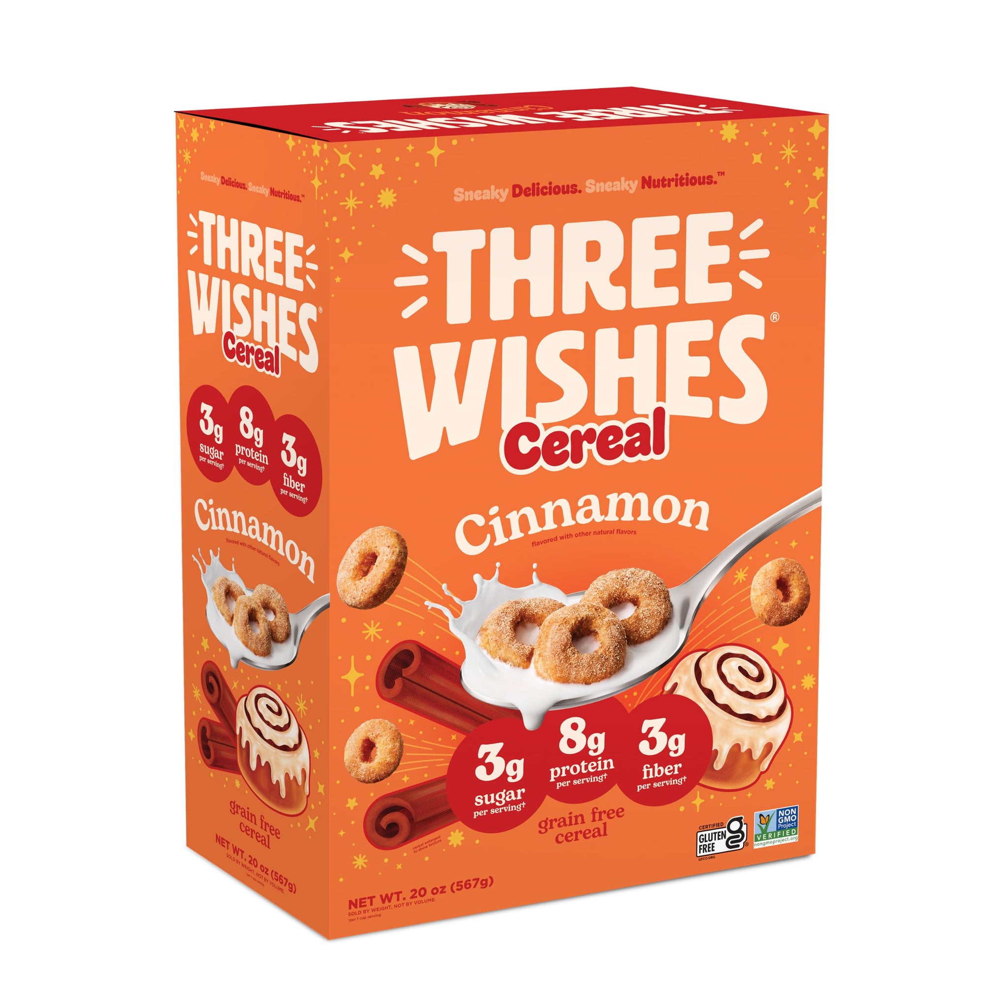 Plant-Based and Vegan Breakfast Cereal by Three Wishes - Cinnamon, 20 Ounce Box (Bulk Size) - More Protein and Less Sugar Snack - Gluten-Free