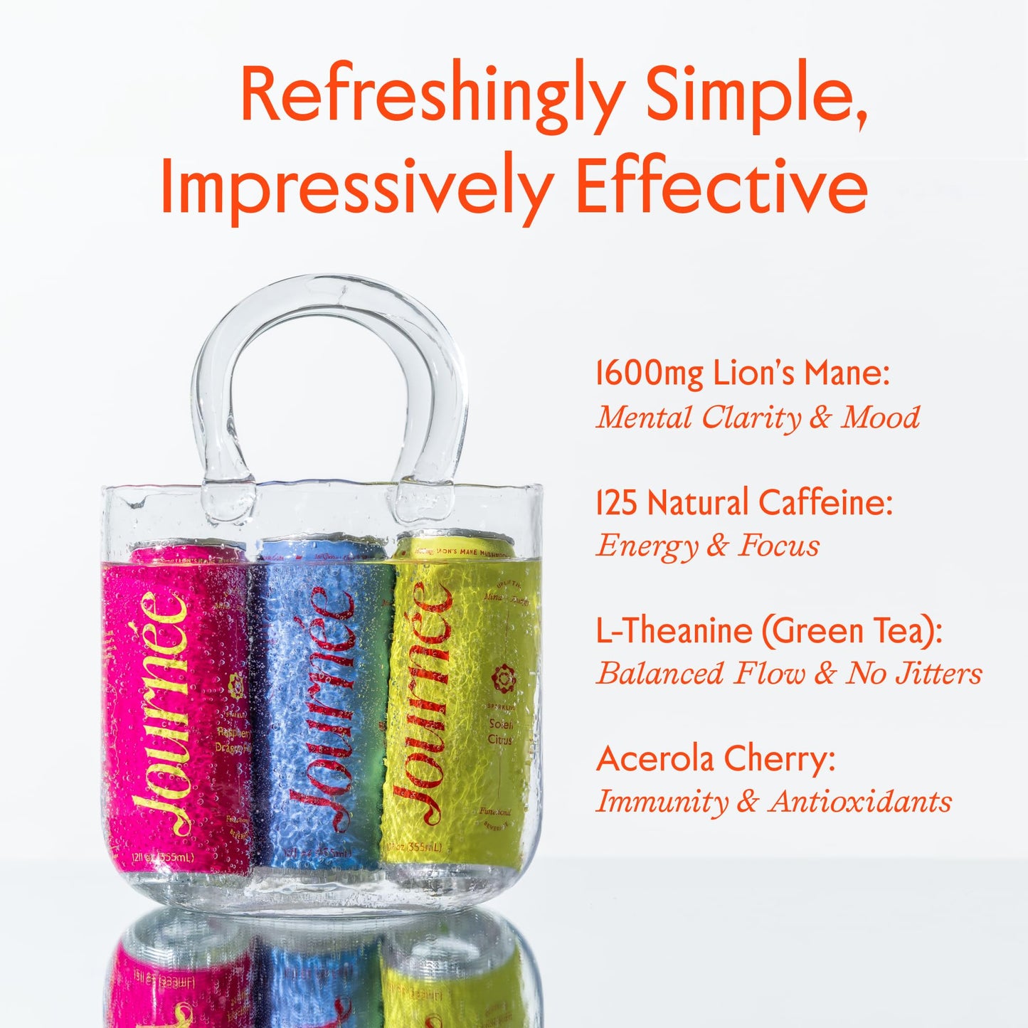 Journée Energy Drink, Natural Caffeine, Lion’s Mane, L-Theanine, 125 mg Caffeine, Real Fruit Juice, All Natural, 0 Added Sugar, Cognition, Immunity