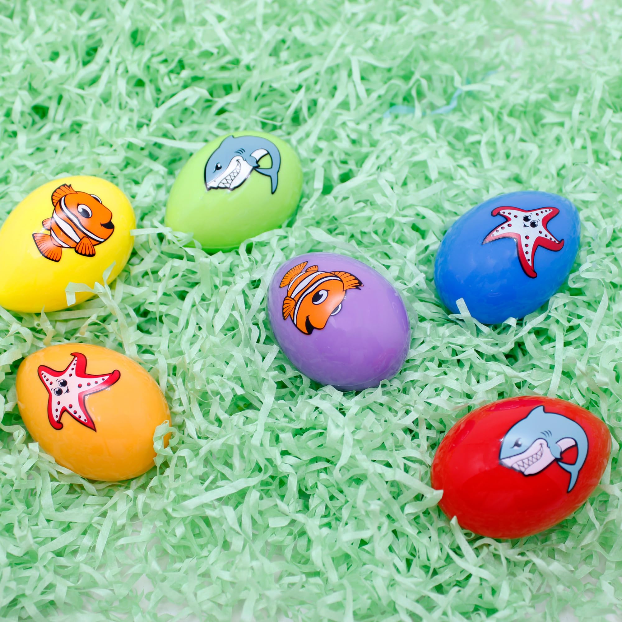 Pre-Filled Ocean Themed Easter Eggs with Candy, Sea Animal Themed Egg Hunt Supplies, 12 Total (Ocean)