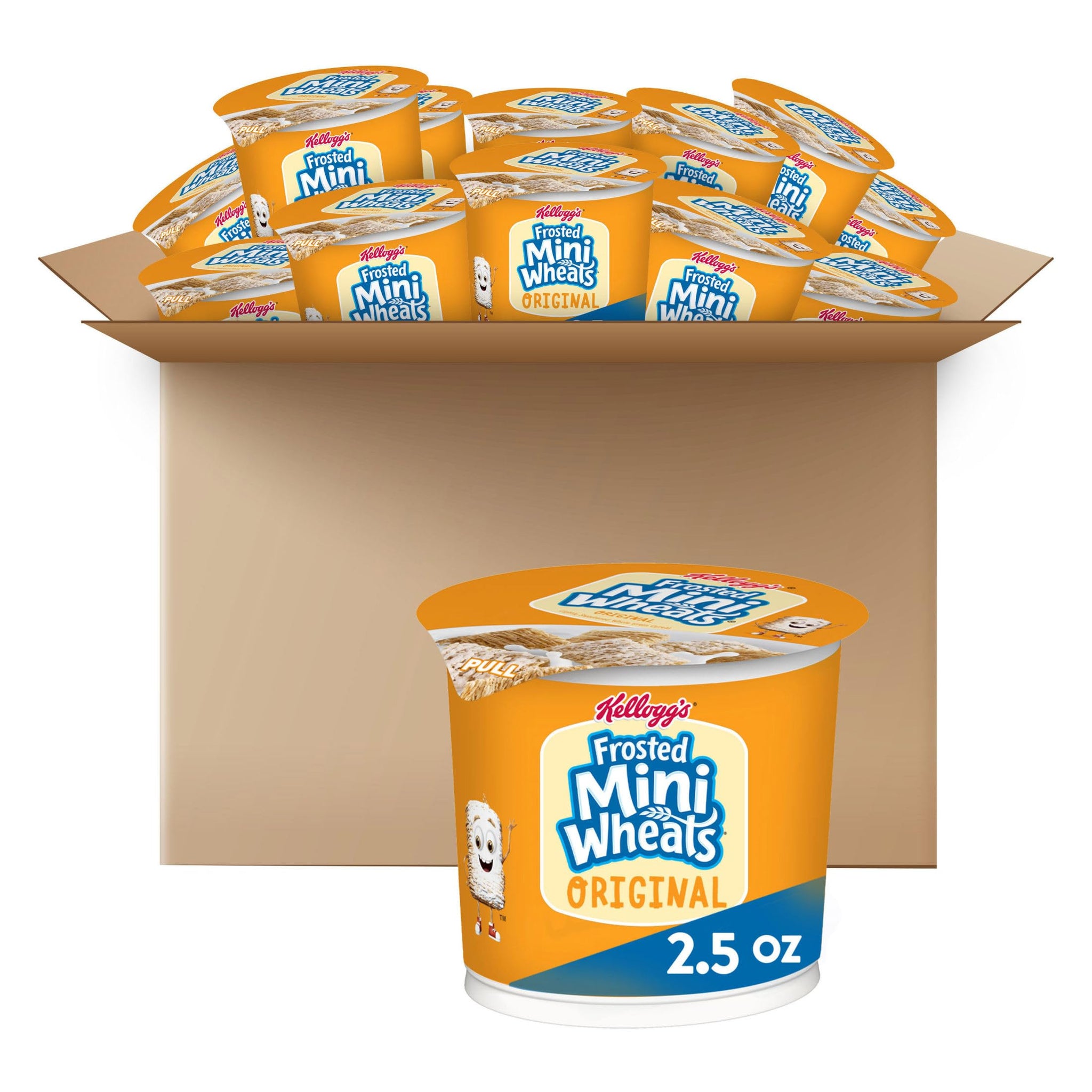 Kellogg's Frosted Mini-Wheats Breakfast Cereal Cups, High Fiber Cereal, Kids Snacks, Original, 30oz Case (12 Cups)