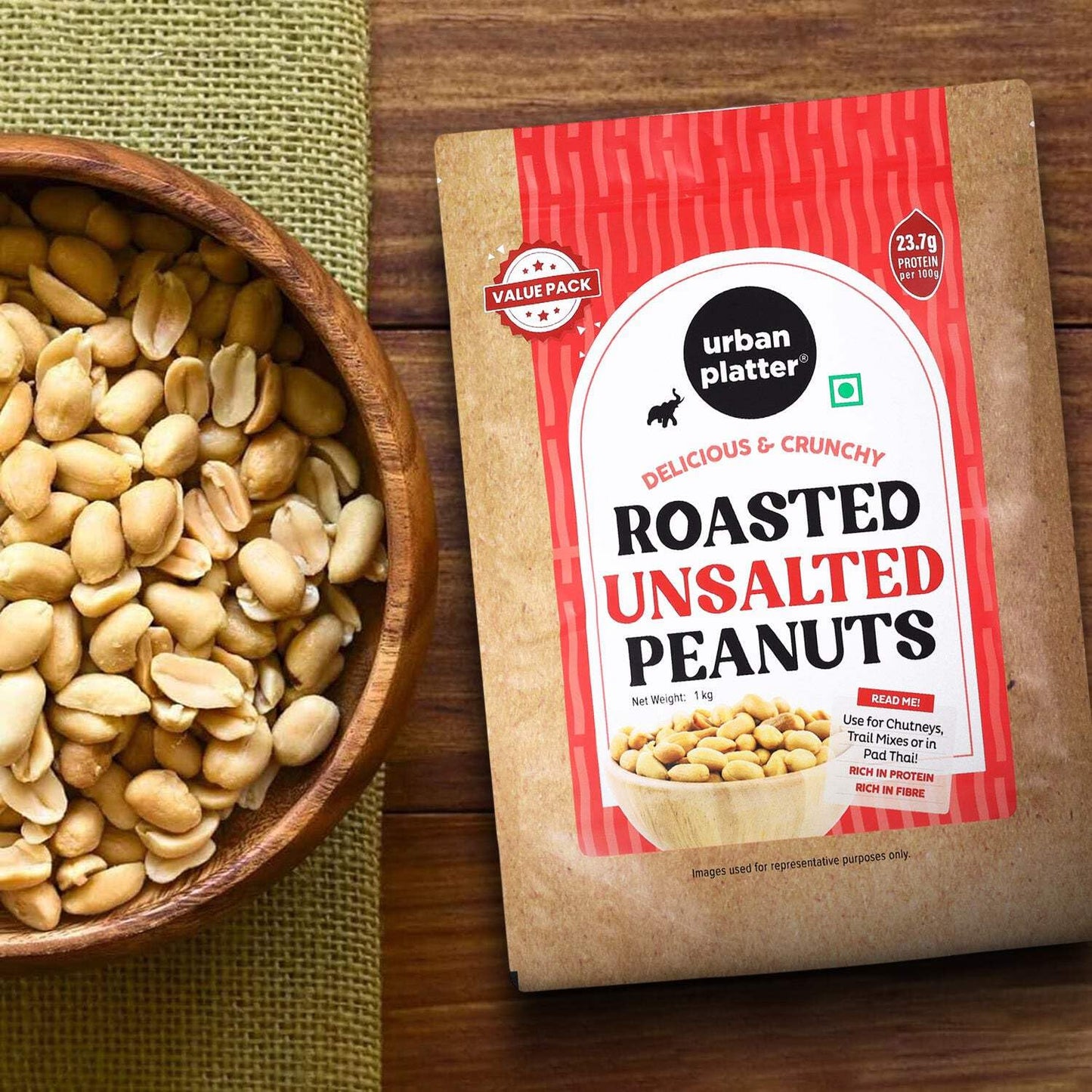 Urban Platter Roasted Unsalted Peanuts, 900g [Grade A Peanuts, Skin Removed]