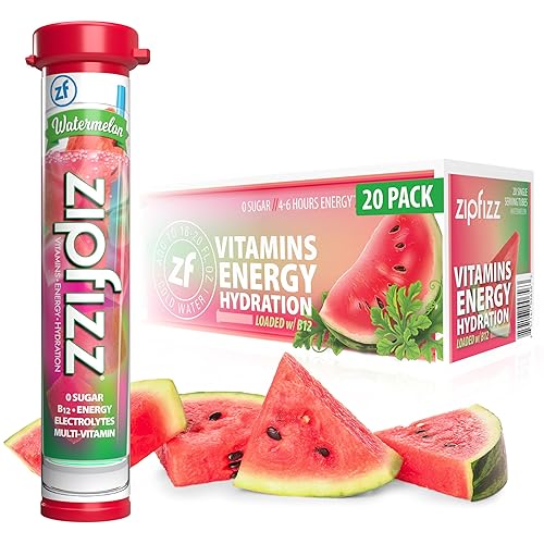 Zipfizz Daily Energy Drink Powder, Watermelon, 20 Pack | 3-in-1 Sustained Energy, Rapid Hydration, and Essential Vitamins | Sugar-Free | Electrolyte