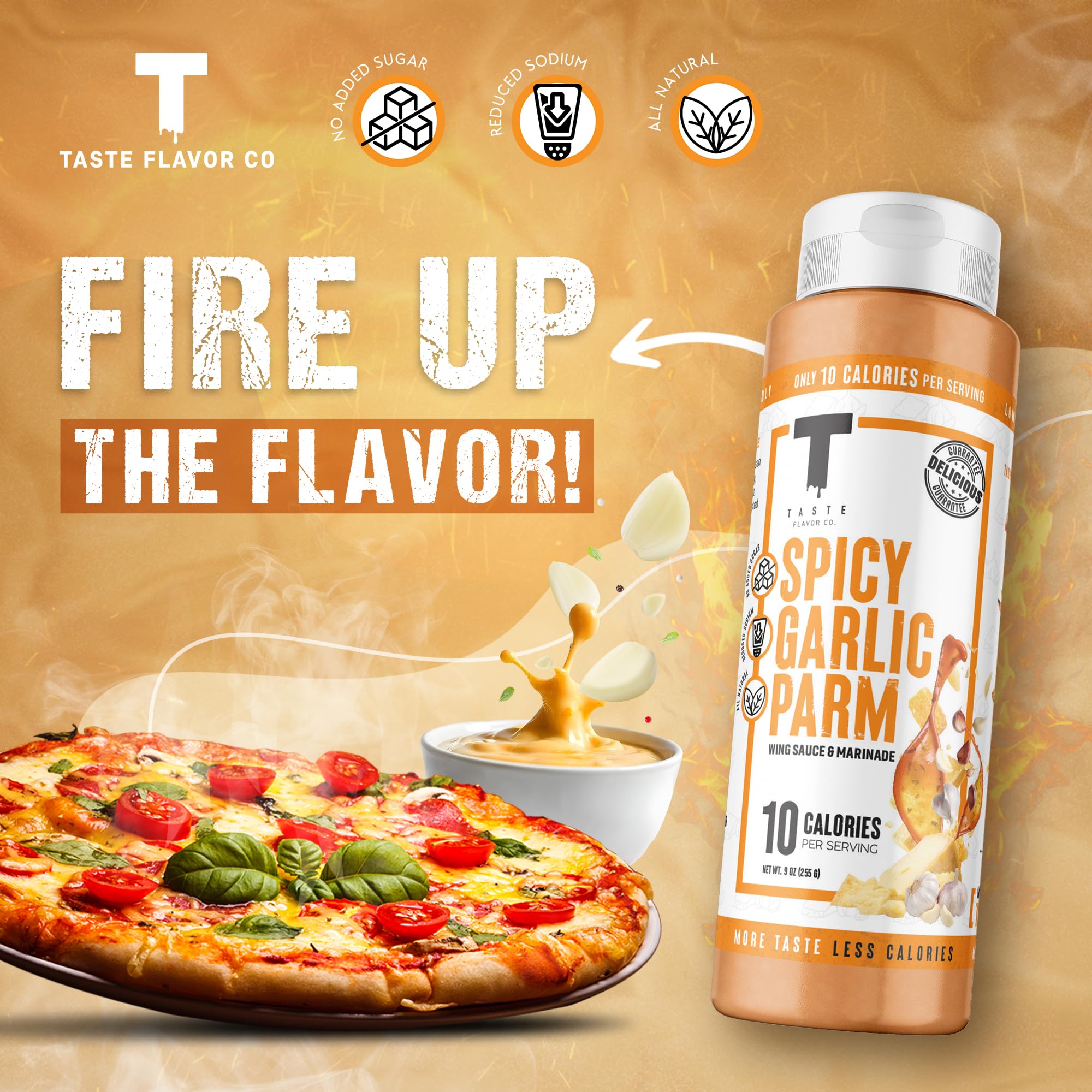 Taste Flavor Co. Grilling, Dipping Sauce and Marinade, Great Tasting, Low-Calorie Sauces, Keto Friendly, No Oils (3 Pack, Spicy Garlic Parm)
