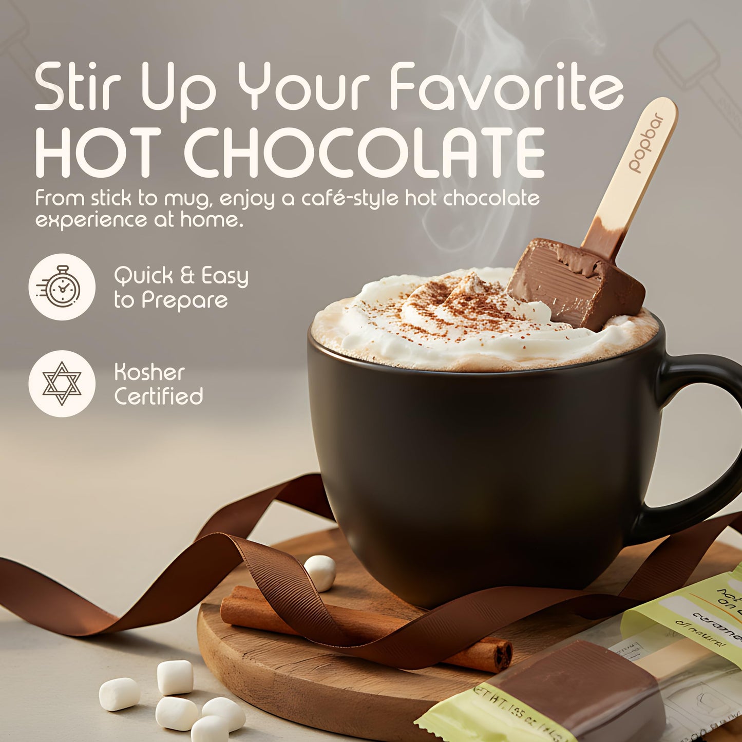 Popbar - Hot Chocolate Sticks - 50 Pack Bulk Case - Ideal for Holidays, Birthdays, Corporate Office Gifts, Stocking Stuffers, Thanksgiving, Christmas