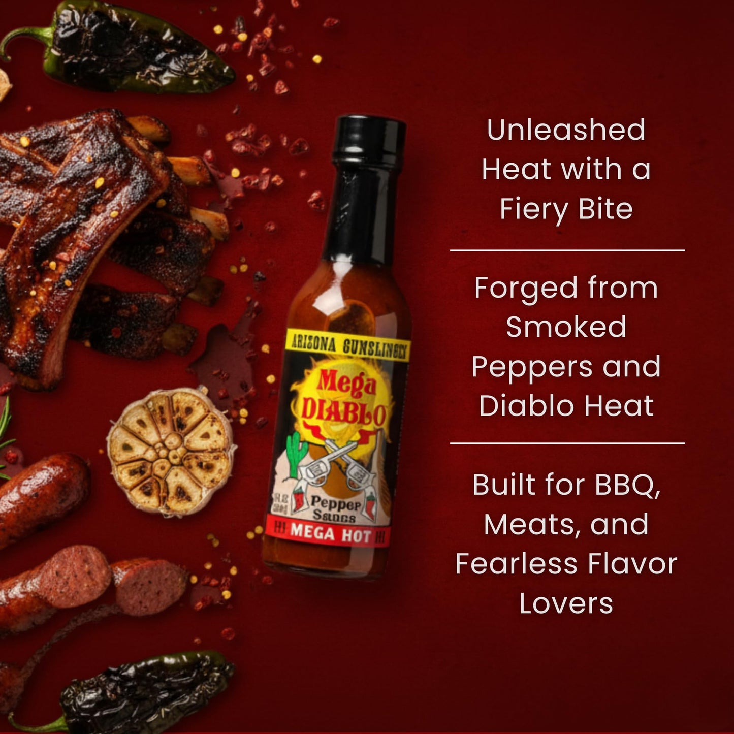 Arizona Gunslinger Mega Diablo Hot Sauce - Extreme Pepper X Hot Sauce Made with Bold Red Chili Peppers, Crippling Heat for Chili Challenge, Hottest