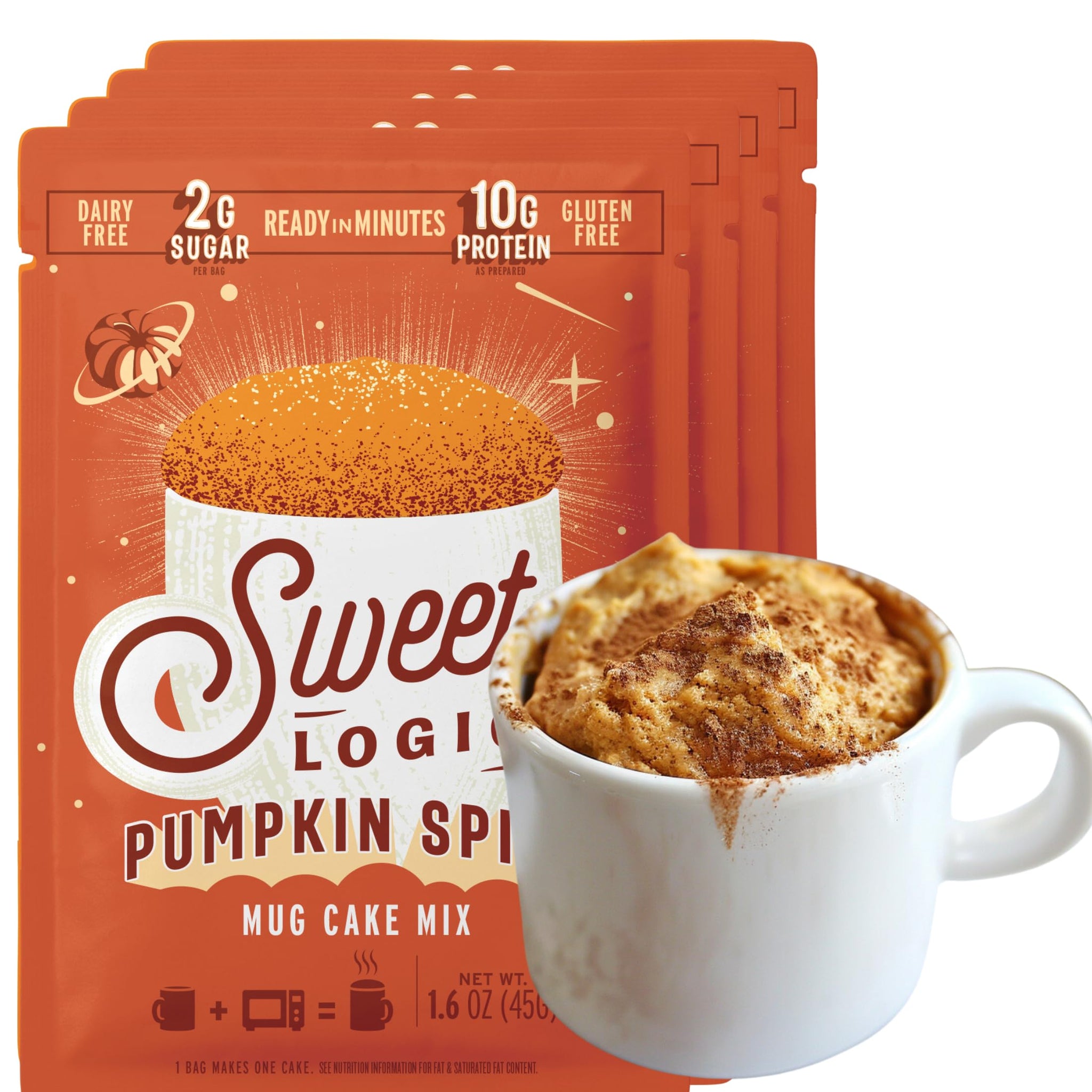 Sweet Logic Keto Dessert Mug Cake Mixes - Pumpkin Spice - Low Sugar - Gluten-Free - Low Carb - Diabetic-Friendly Sweets - Natural Ingredients - High Protein - Delicious Keto Treats (4 Pack)