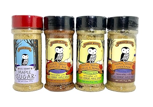 Maple Seasonings - Box of 4 Jars of Pure Maple Sugar and Spices For Cooking, Grilling and Baking - Perfect Vermont Gift - From Barred Woods Maple