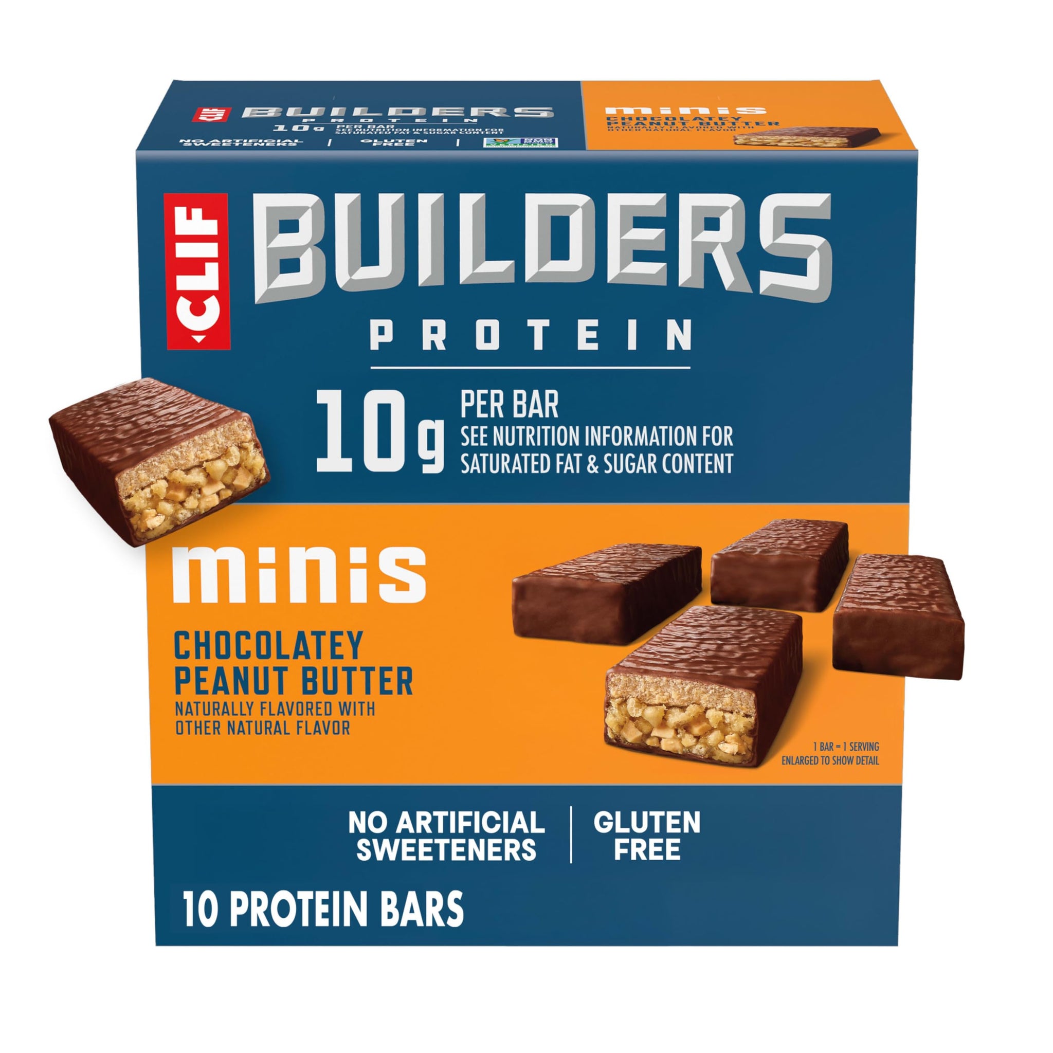 CLIF BUILDERS Minis Protein Bars - Chocolatey Peanut Butter - 10g Plant Based Protein - Gluten Free - Non-GMO - Low Glycemic - No Artificial
