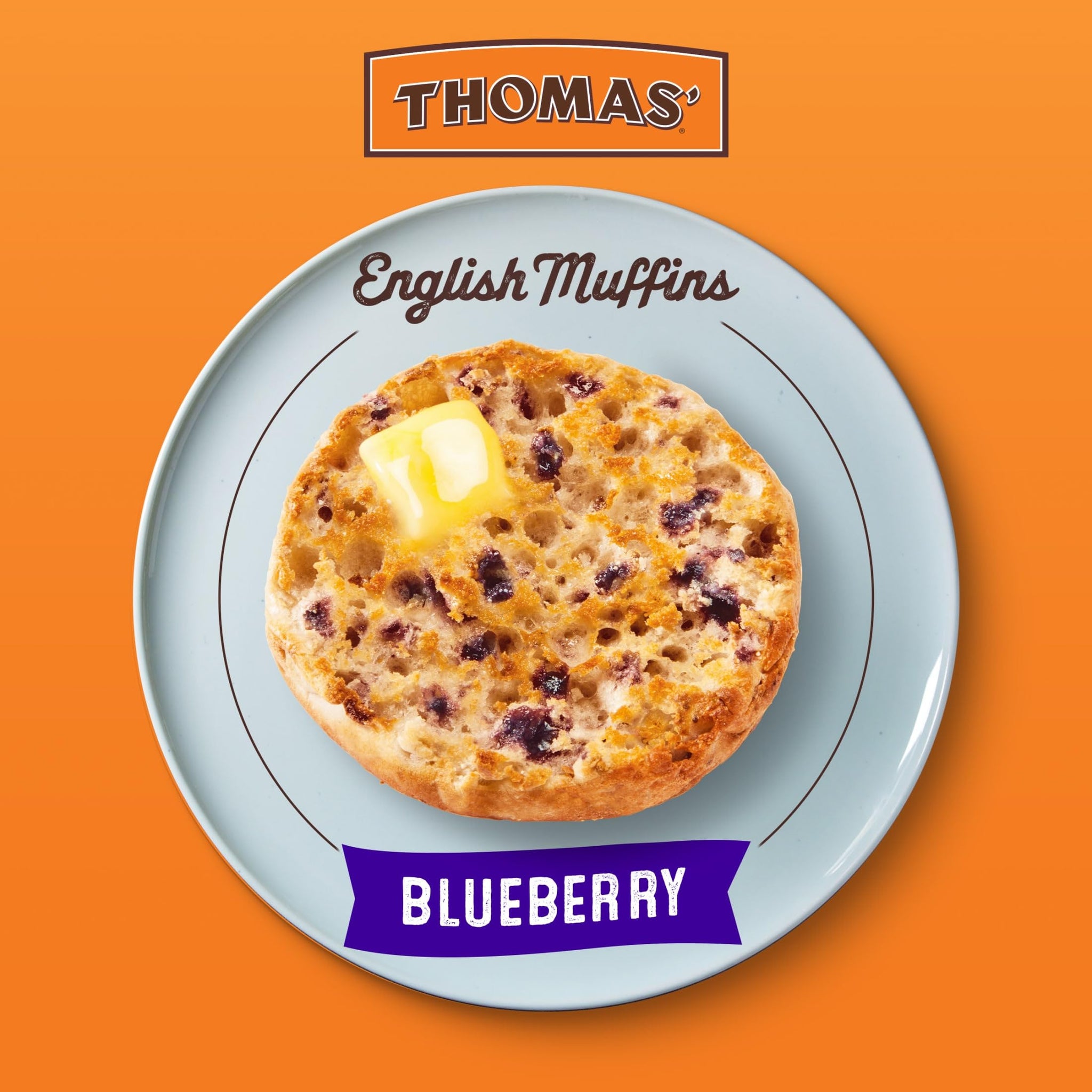 Thomas’ Blueberry English Muffins, Naturally and Artificially Flavored, 6 Count, 13 Oz Package of English Muffins