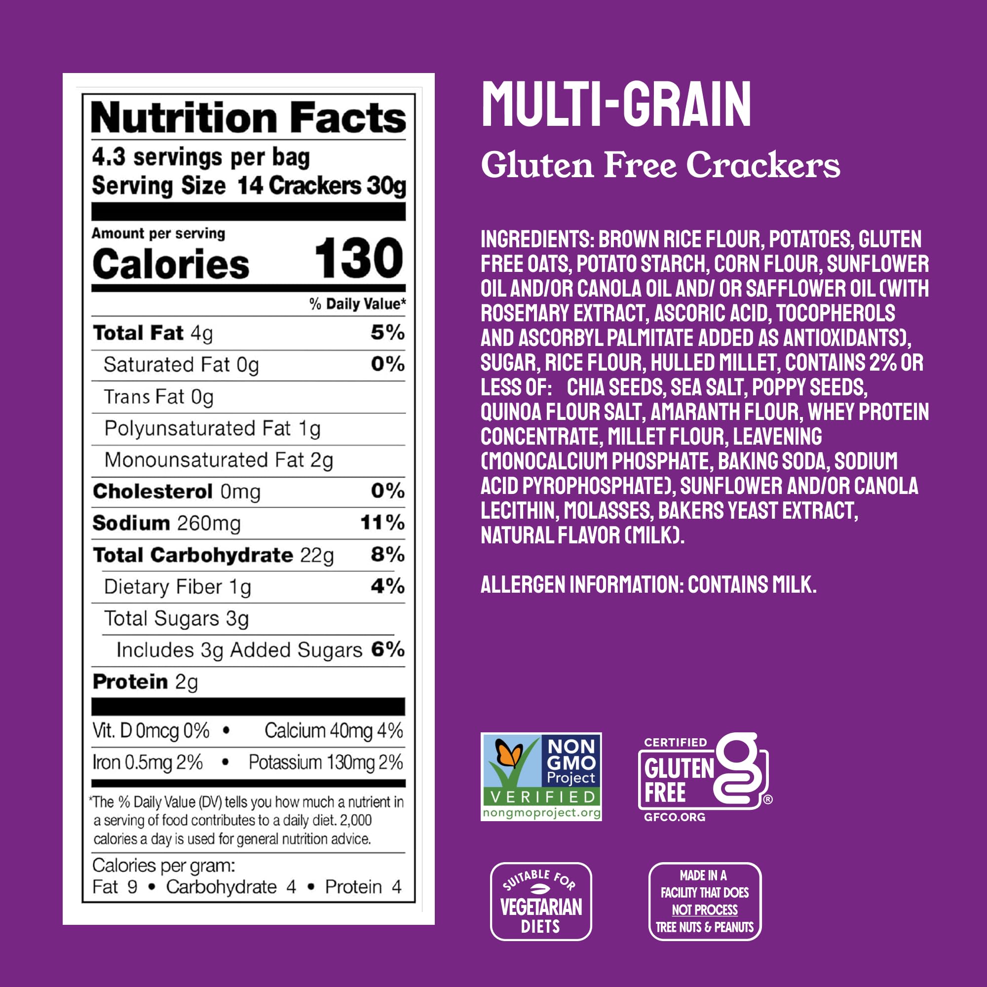 Milton's Gluten Free Crackers, Multi-Grain - Non-GMO Project Verified, Kosher, Certified Gluten Free Snack, 7 Grains In Every Bite - 4.5 Oz, Pack of 3