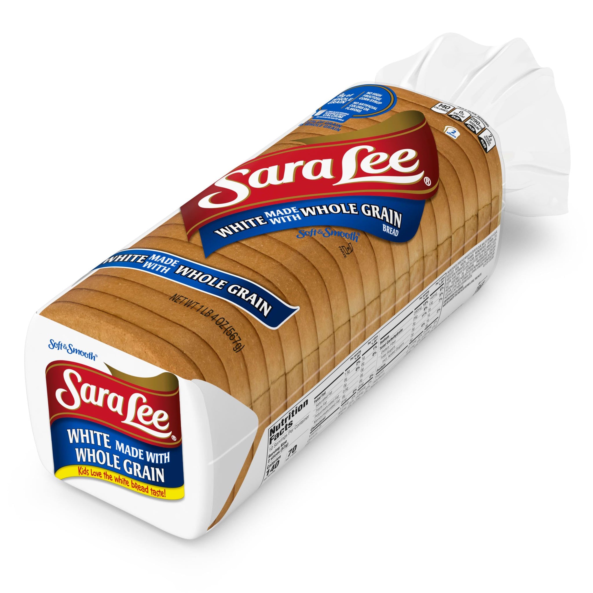 Sara Lee White Made With Whole Grain Sandwich Bread, 20 Oz Loaf of White Sandwich Bread With No Artificial Colors or Flavors
