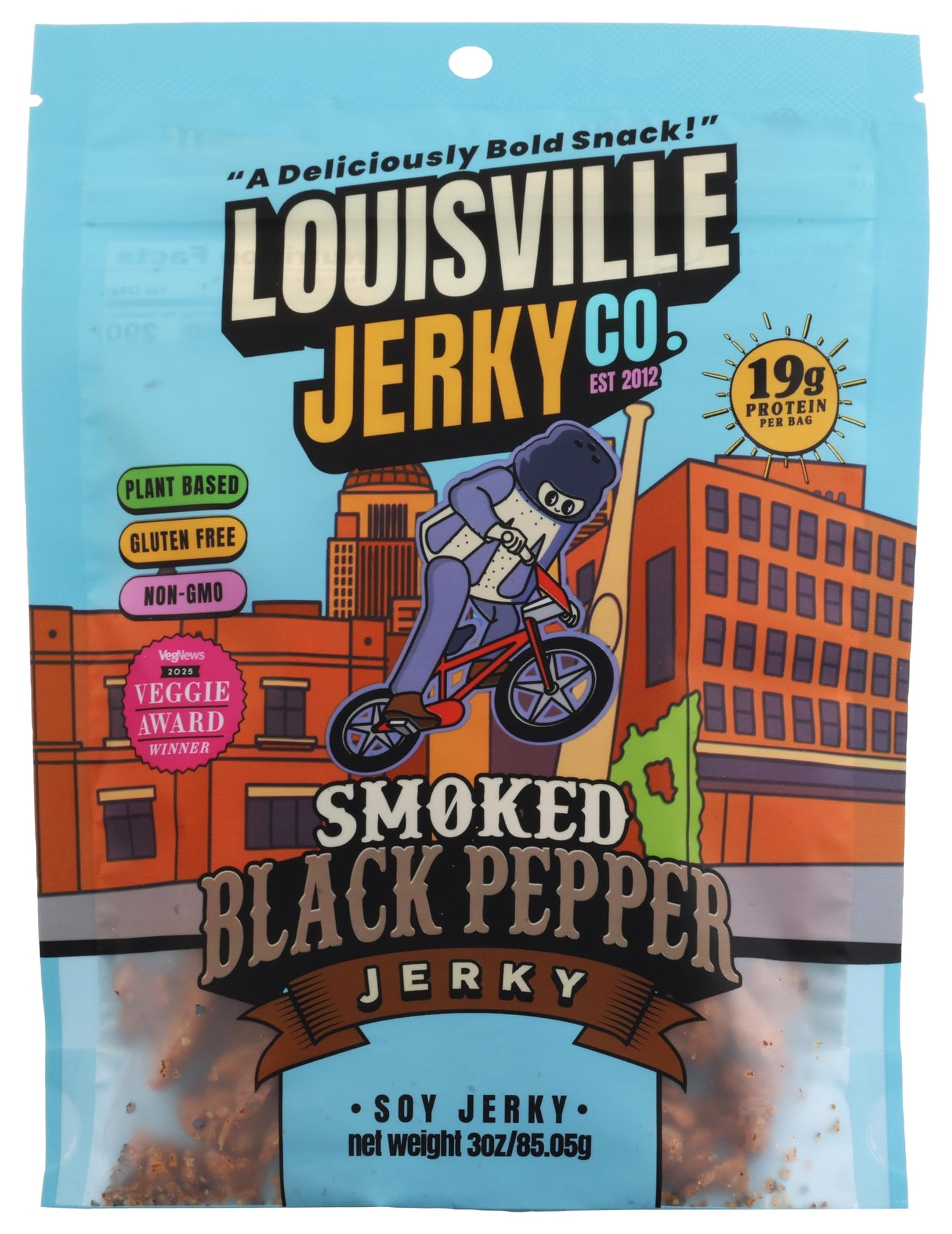 Louisville Jerky Co. Vegan Jerky Smoked Black Pepper, Plant Based High Protein Snack (3 Ounce, 1-Pack), Gluten Free Vegetarian Non-GMO