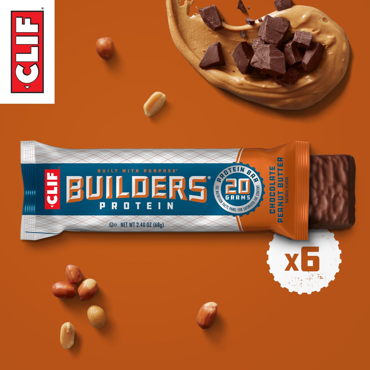 CLIF BUILDERS Protein Bars - Chocolate Peanut Butter Flavor - 20g Plant Based Protein - Gluten Free - Non-GMO - Low Glycemic - No Artificial