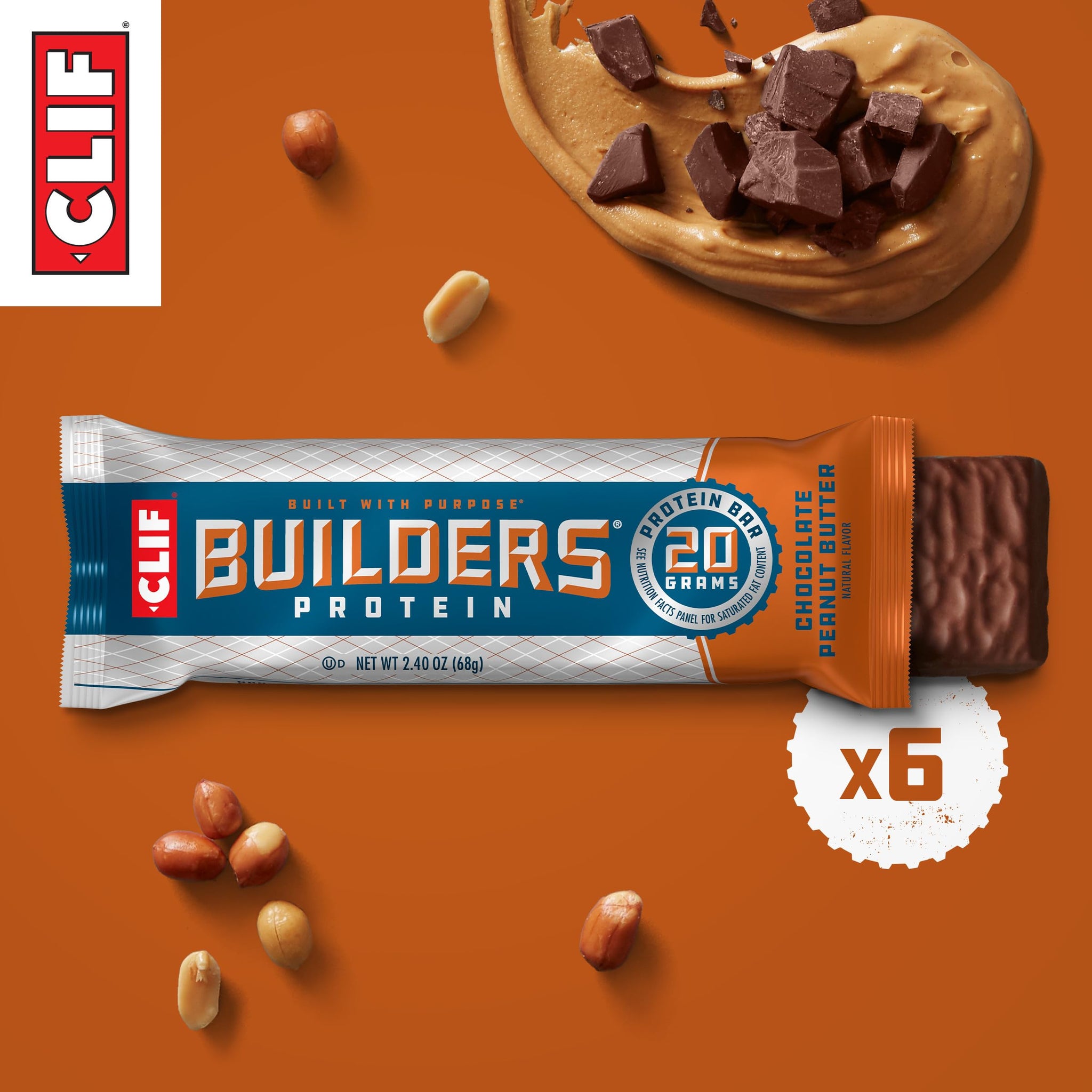CLIF BUILDERS Protein Bars - Chocolate Peanut Butter Flavor - 20g Plant Based Protein - Gluten Free - Non-GMO - Low Glycemic - No Artificial
