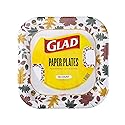Glad Square Disposable Paper Plates, Falling Foliage Autumn Leaf Pattern - Soak Proof, Microwave Safe, Cut-Resistant Seasonal Dinner Plates for Fall