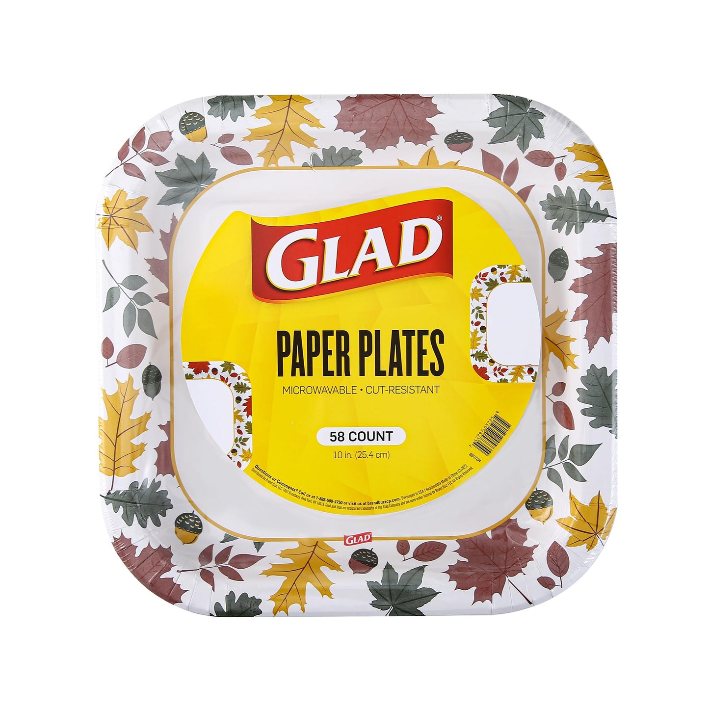 Glad Square Disposable Paper Plates, Falling Foliage Autumn Leaf Pattern - Soak Proof, Microwave Safe, Cut-Resistant Seasonal Dinner Plates for Fall