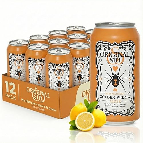 Original Sin Non Alcoholic Cider - Golden Widow Tea | Sparkling Apple Cider Vinegar Drink with 25% Fruit Juice | Sugar Free Non Alcoholic Drinks