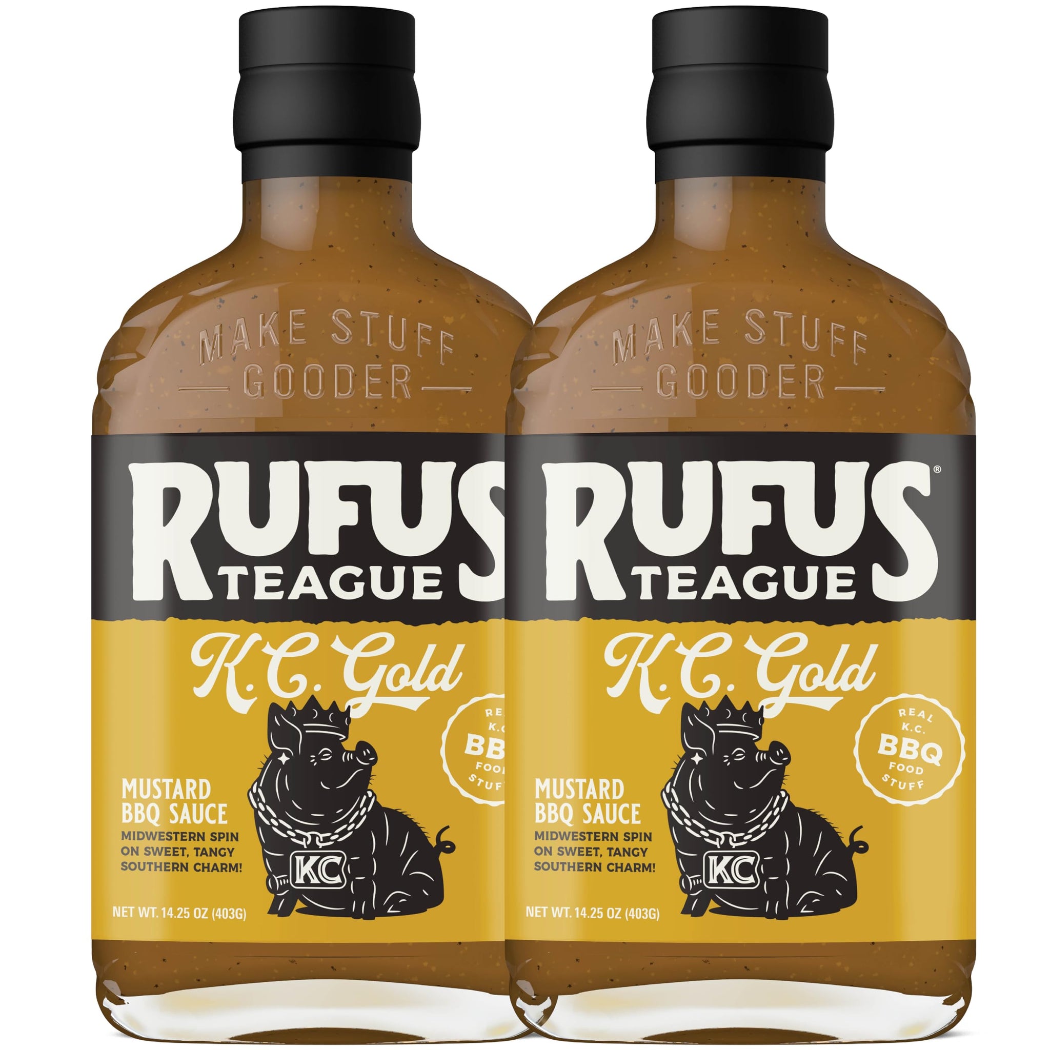 Rufus Teague KC Gold Mustard BBQ Sauce, Award-Winning, 14.25 oz, 2-Pack