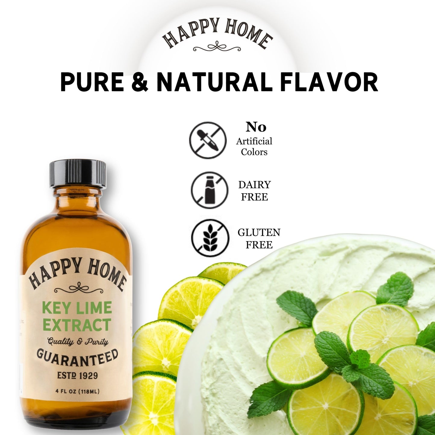 Happy Home Key Lime Extract, Natural, Dairy-Free, Nut-Free, Gluten-Free, Kosher, 4 fl oz