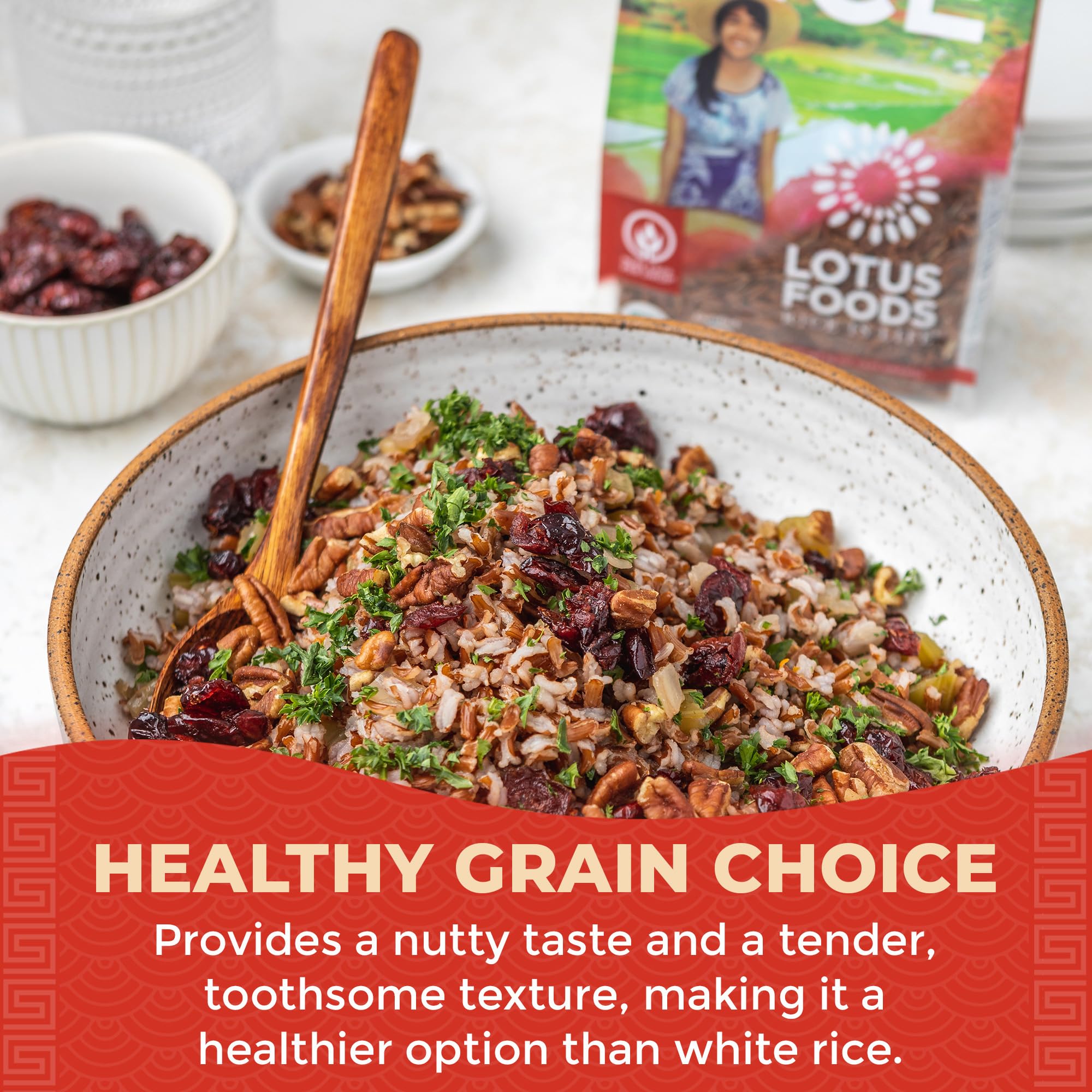 Lotus Foods Organic Red Rice - Red Rice Organic, Rice Red, Whole Grain Rice, Long Grain Asian Sticky Rice, USDA Organic, Non-GMO, Gluten Free - 15 Oz Bag (Pack of 6)